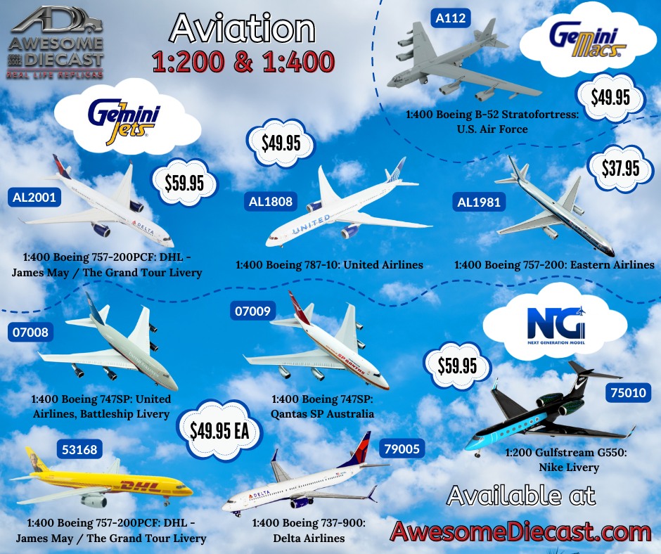 Diecast aviation models for sale from various brands