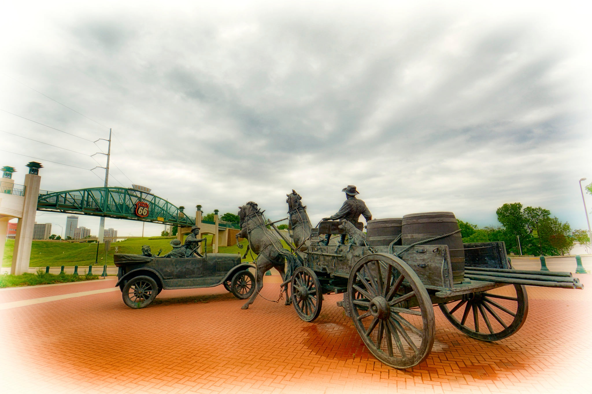 East Meets West”statue at Cyrus Avery Route 66 Centennial Plaza