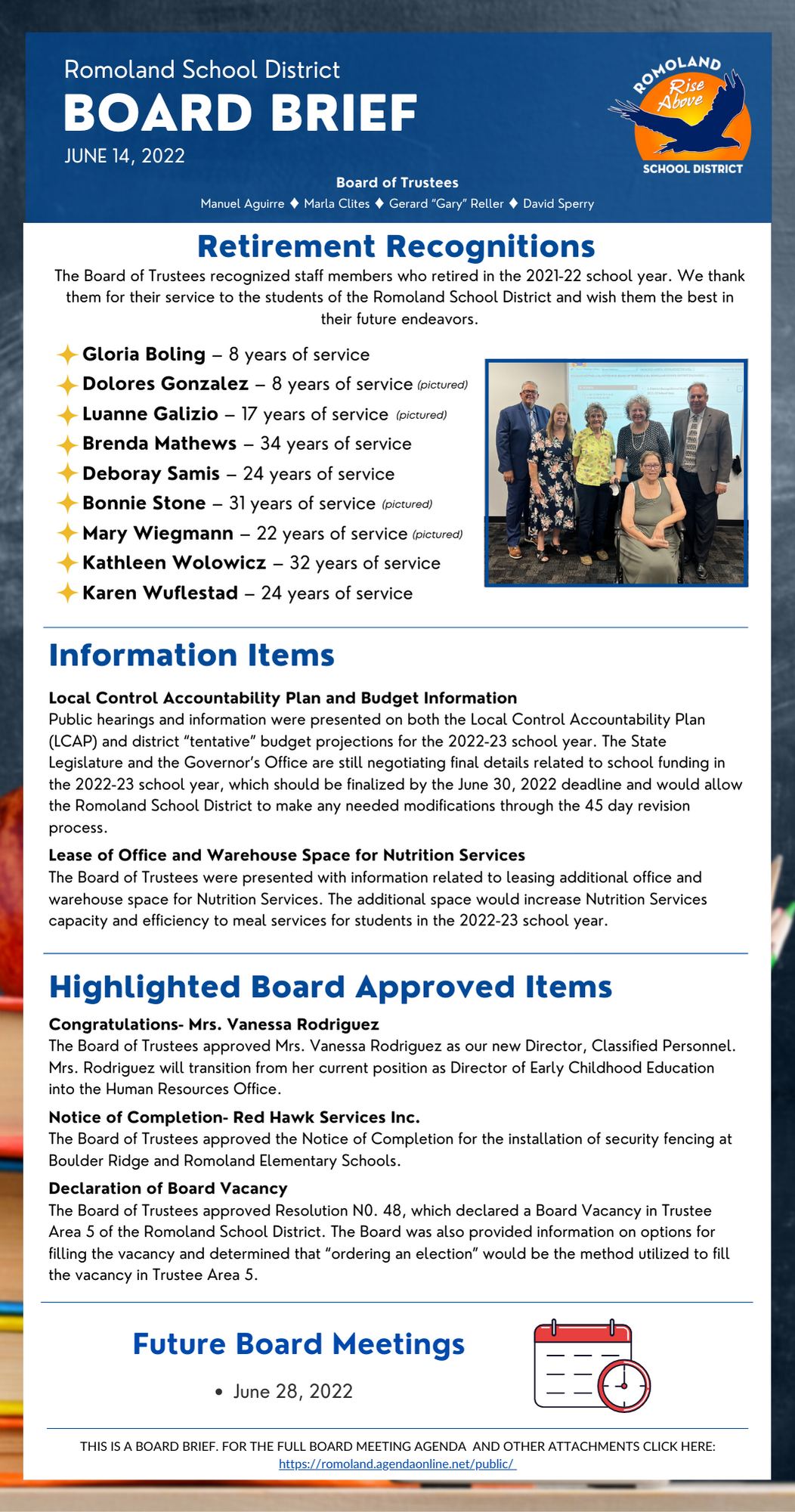 This month’s Board Brief is... - Romoland School District