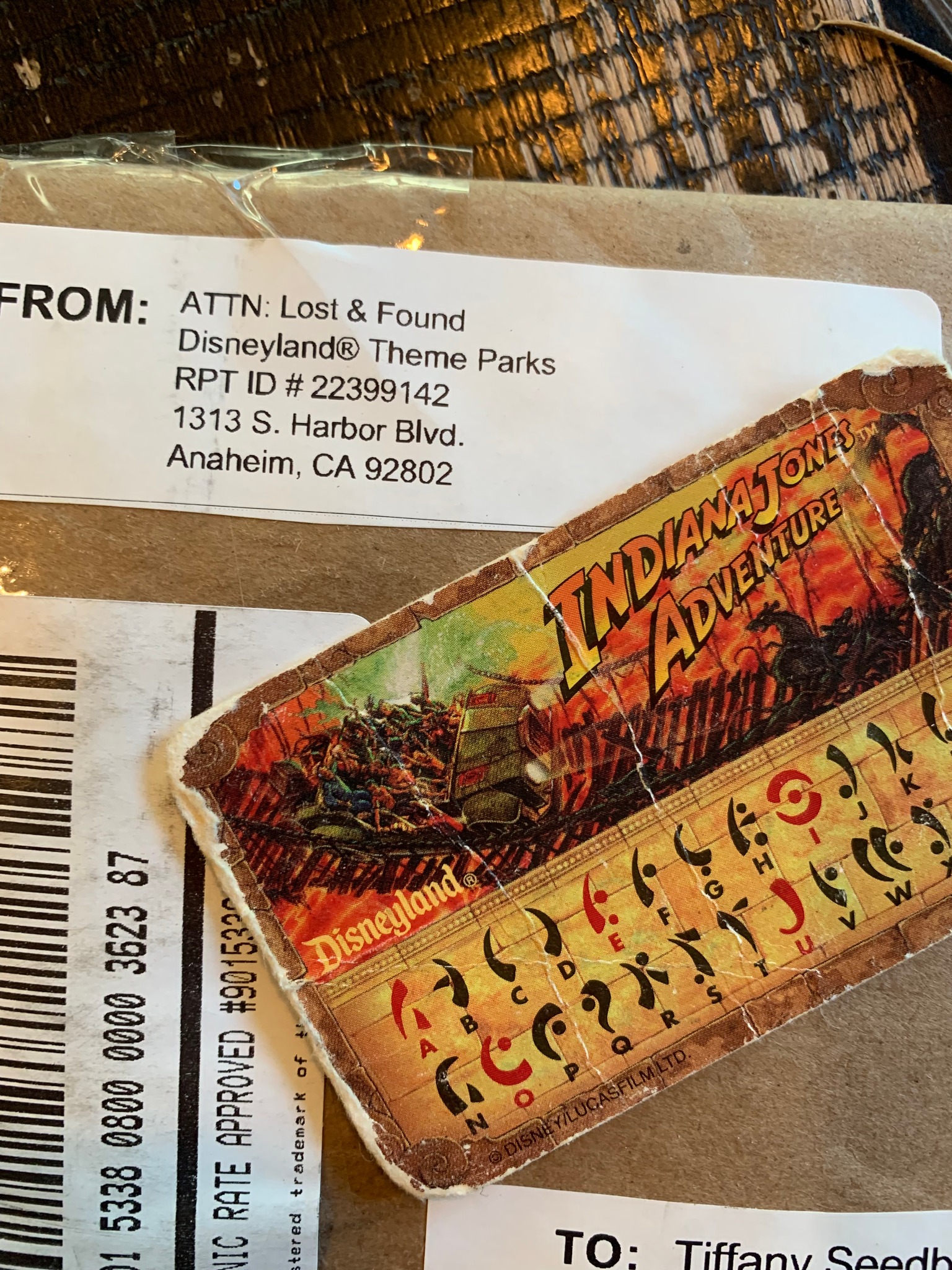 Indiana Jones adventure decoder card at Disneyland | Anaheim, CA