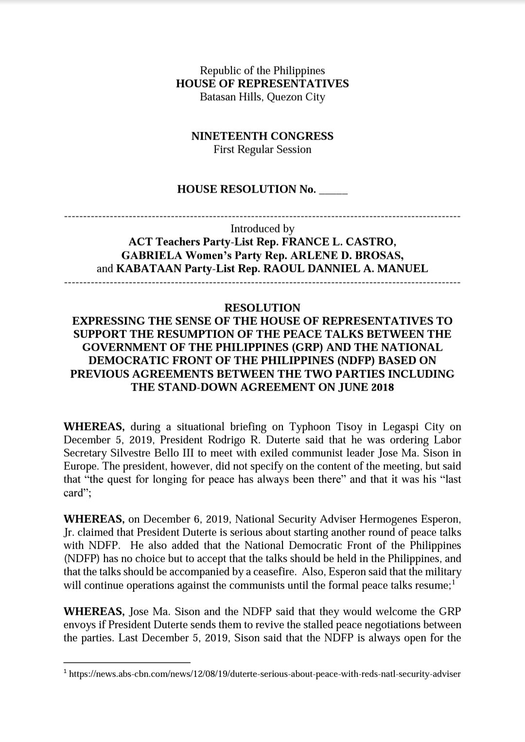 INQUIRER.net - READ: Makabayan bloc files House resolution... | Facebook