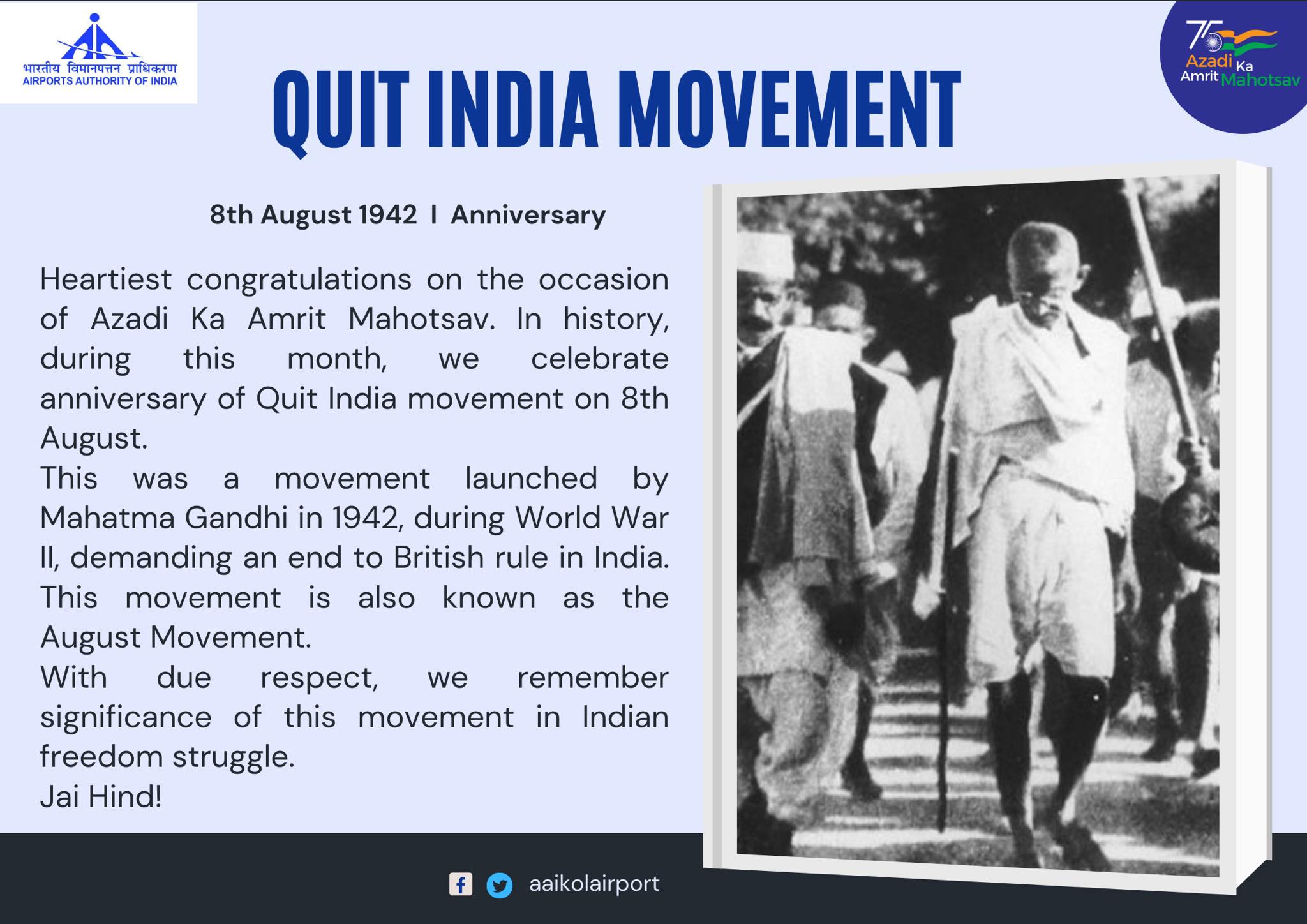 On this day #KolkataAirport remembers the historic Quit India movement ...