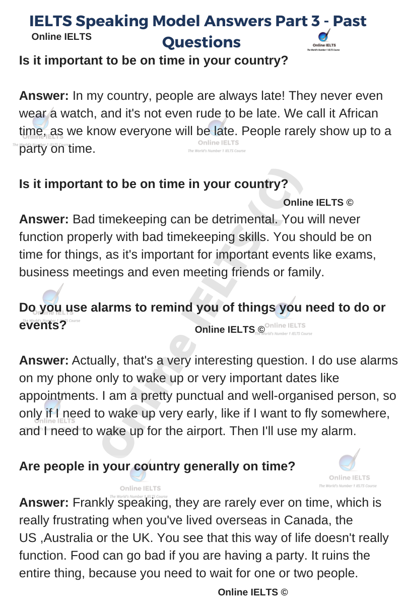 Perfectly IELTS - IELTS Speaking Model Answers Part 1 -... | Facebook