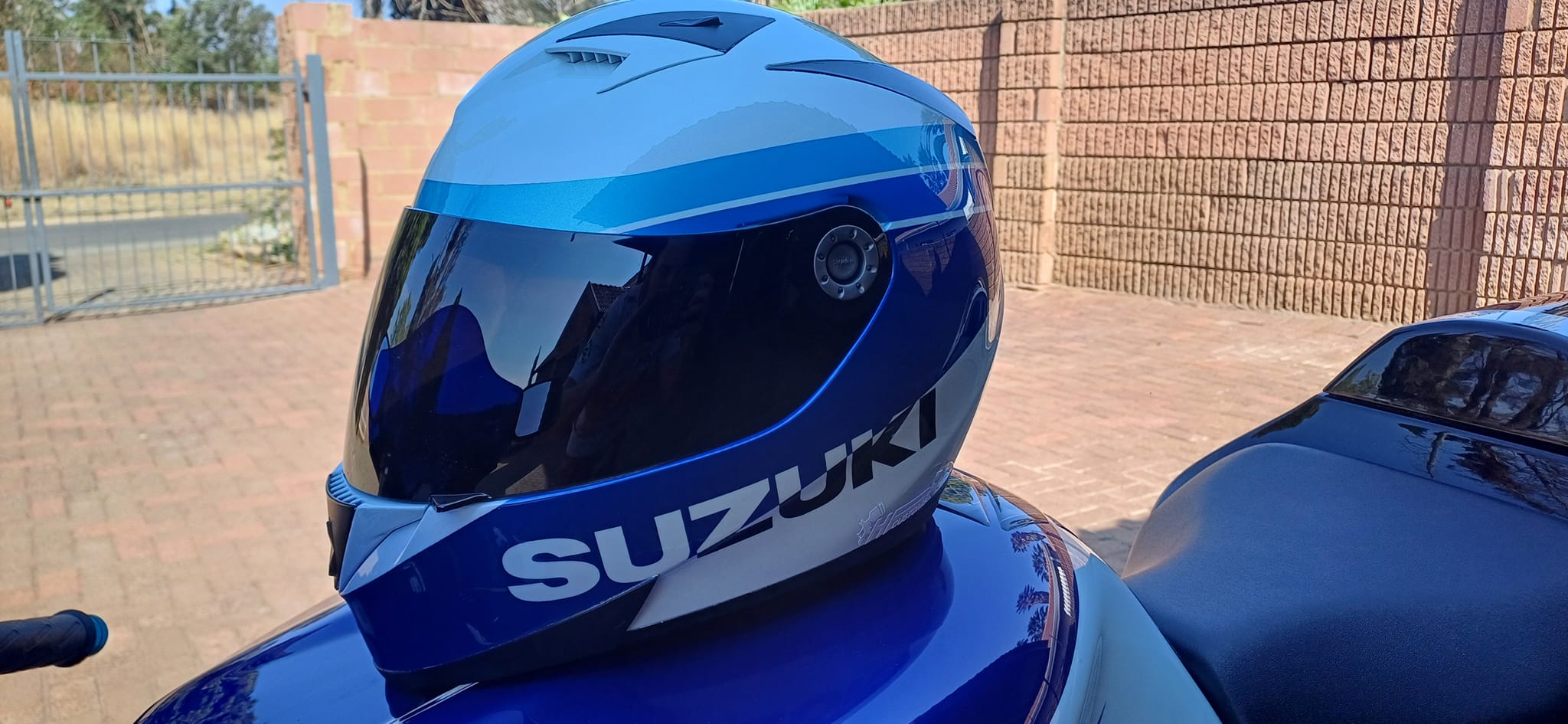 blue suzuki motorcycle helmets LEATHER RACE SUIT  speedystar Blue Base Suzuki Full Face