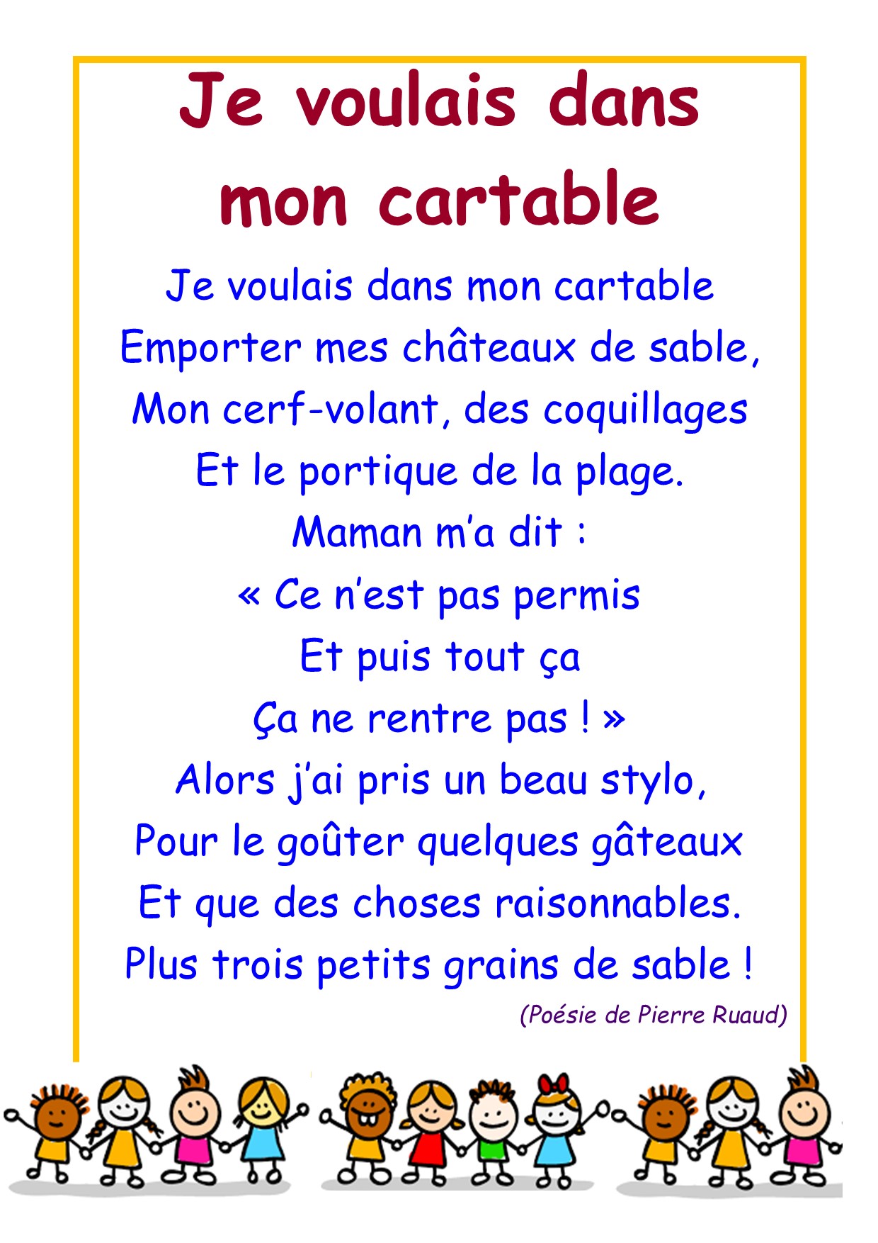 Je Voulais Dans Mon Cartable Poesie