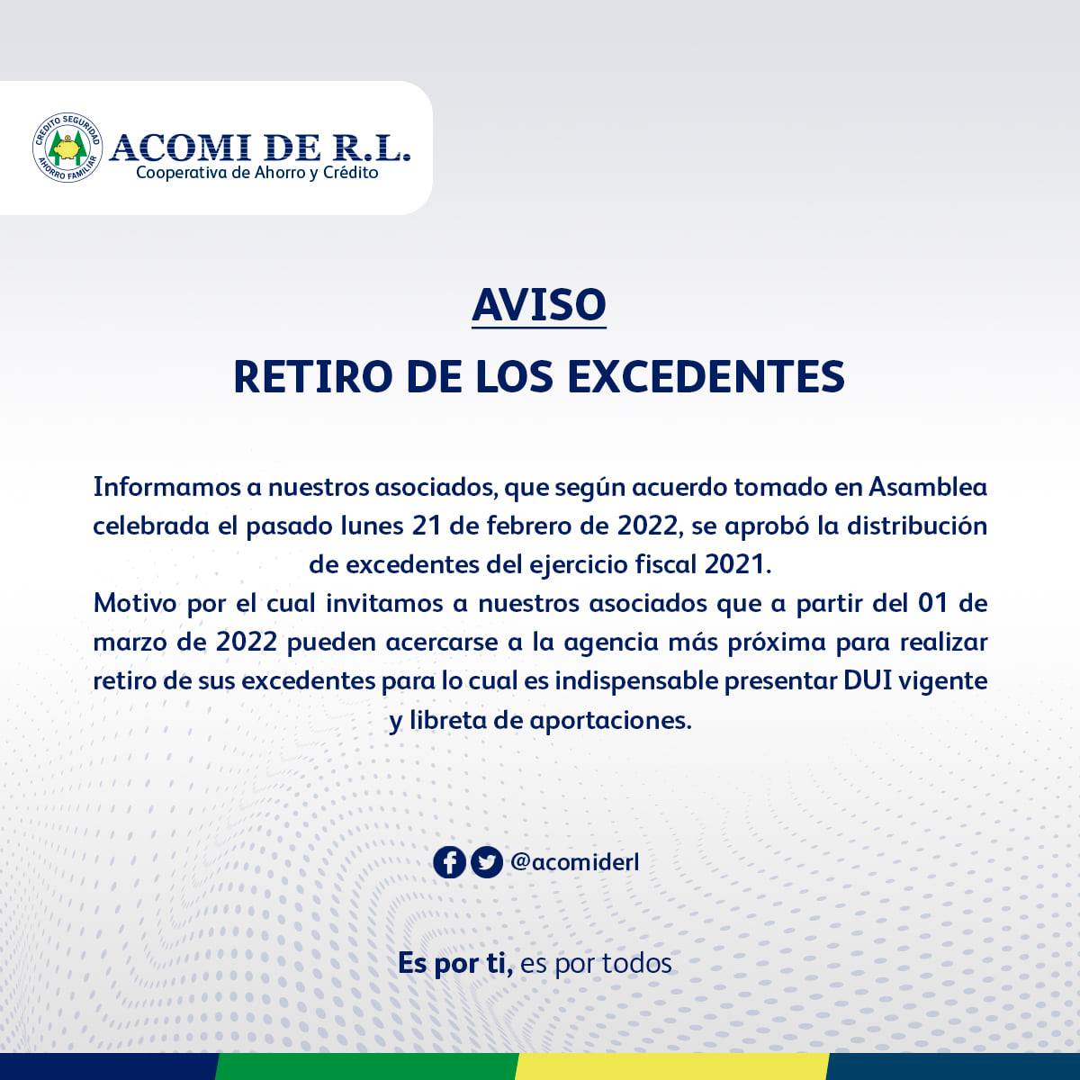 ACOMI de R.L. - El Consejo de Administración de ACOMI de...