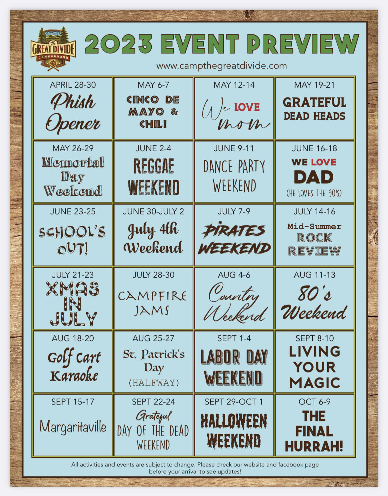 Our sneak peek band schedule... - The Great Divide Campground | Facebook