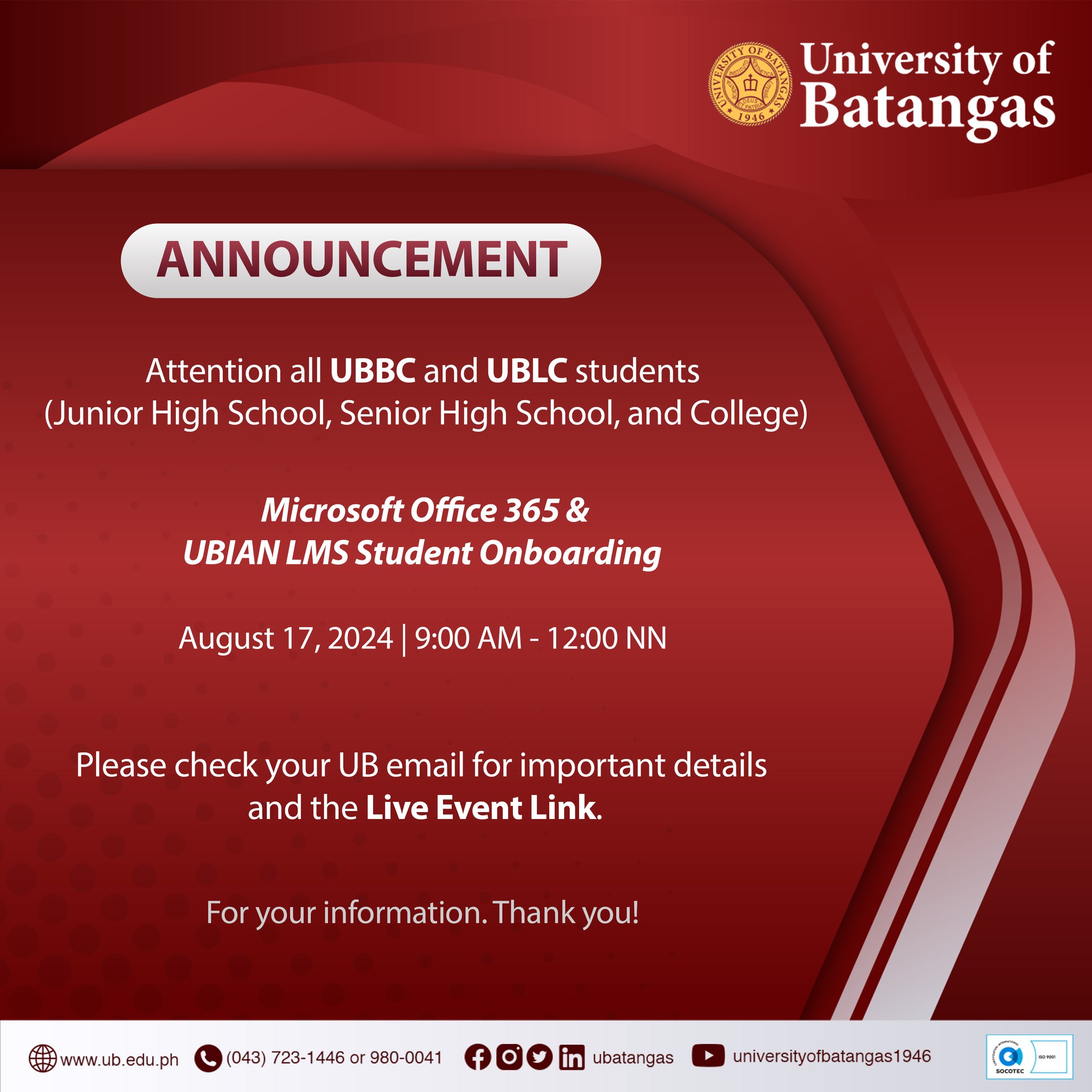 University - Attention to all UBBC and UBLC students (Junior High ...