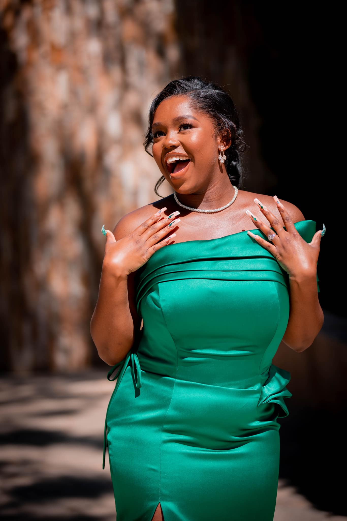 green and bronze dress The you've been waiting for, Naima, now in can