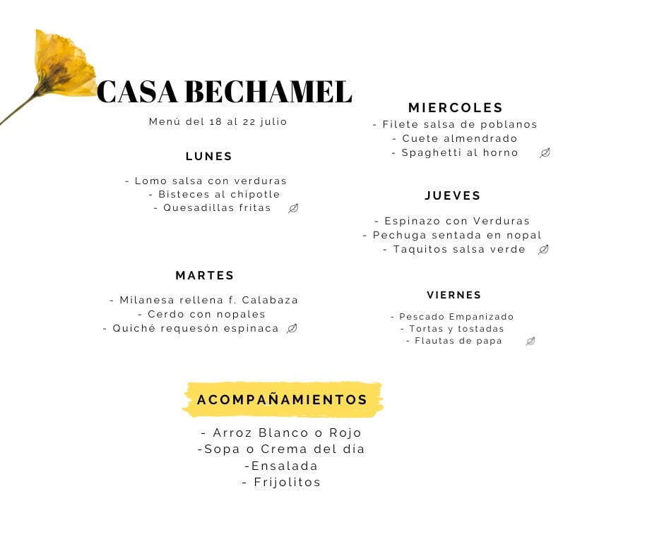 Casa Bechamel - El. Menu está listo * incluye plato fuerte...