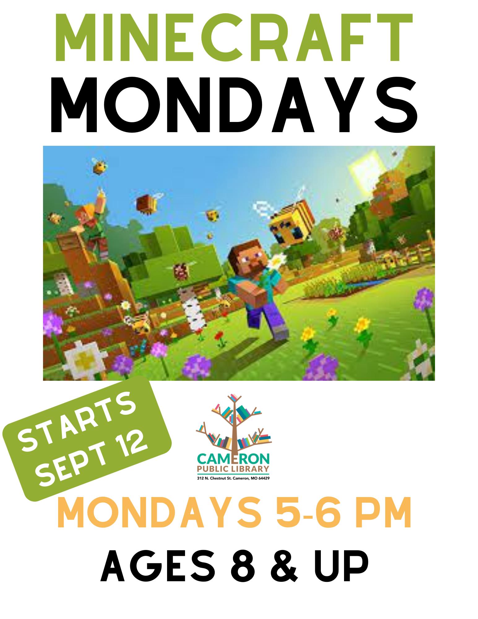 Minecraft Mondays are back!... - Cameron Public Library | Facebook