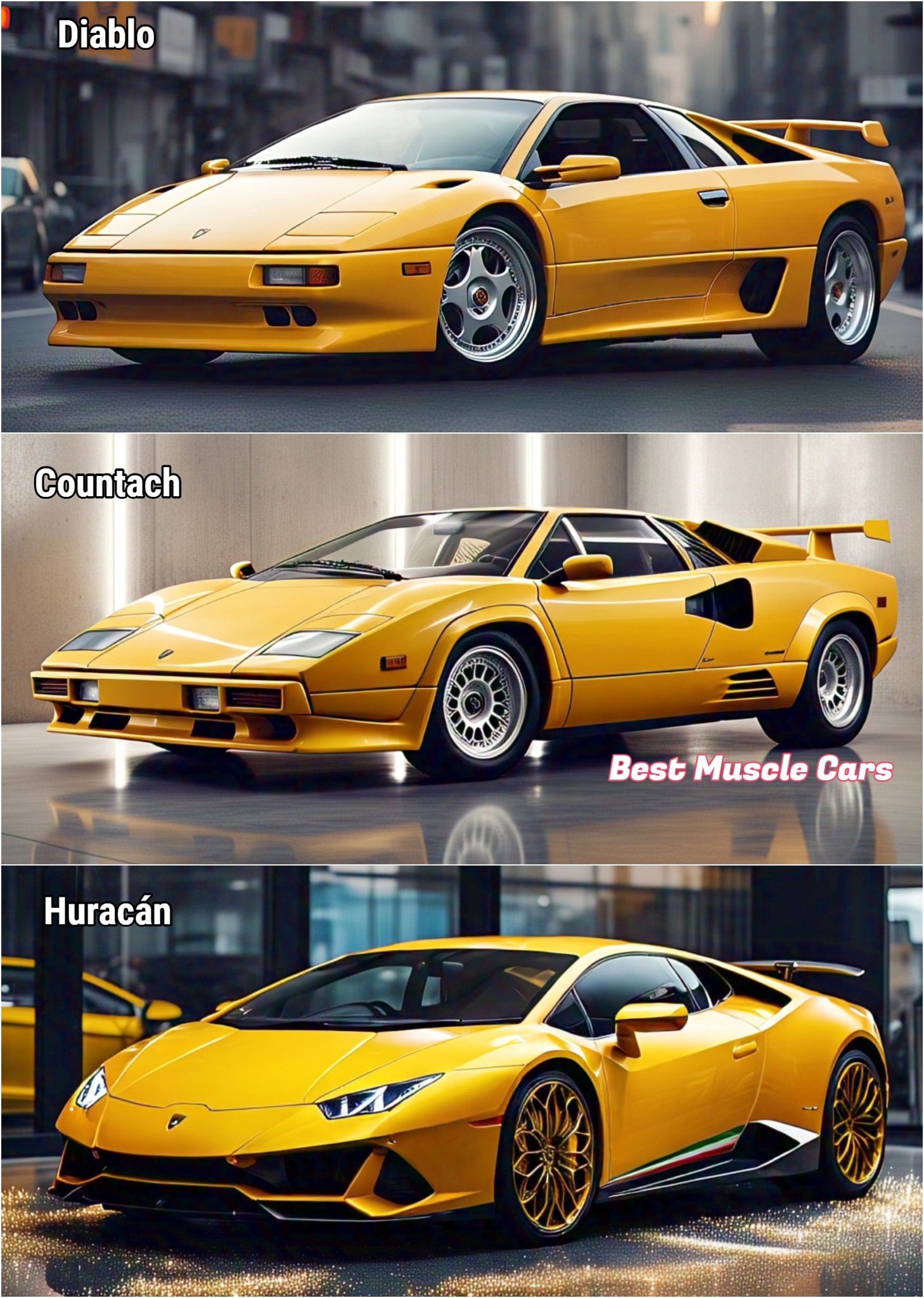 Lamborghini Miura, Countach and Diablo.
