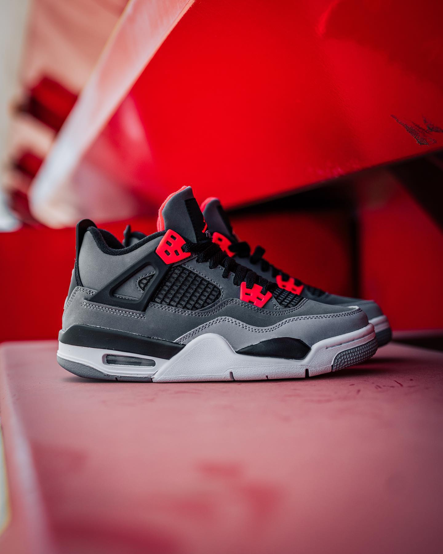 Air Jordan 4 Kids “Infrared” Done in a Dark Grey, Infrared 23 
