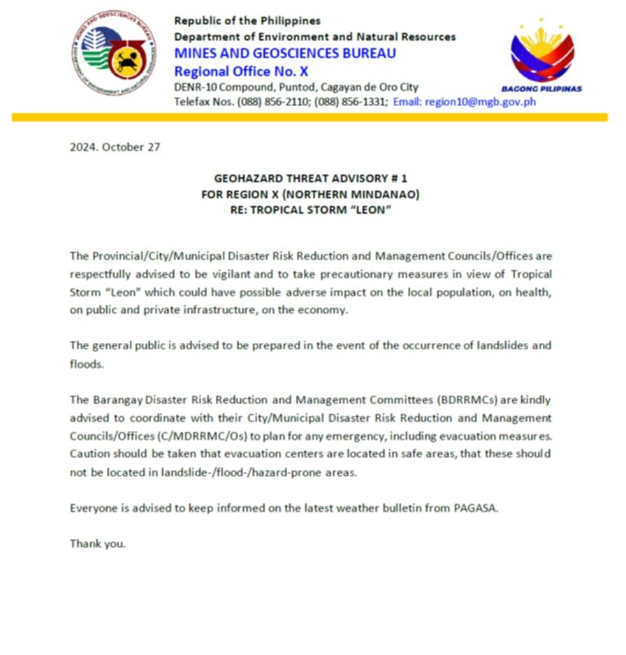 Image showcasing Iligan - The Mines and Geosciences Bureau, Regional Office X has issued ...