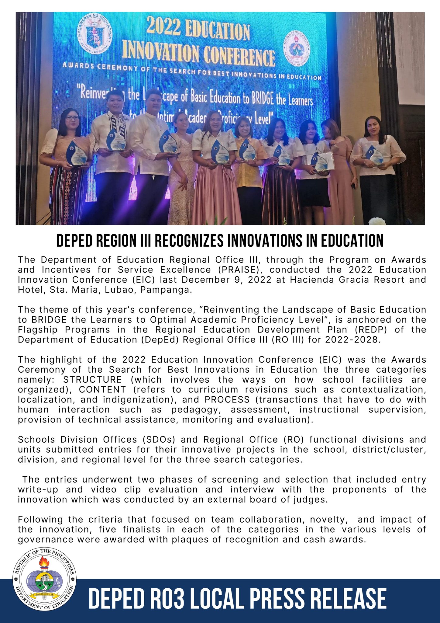 DepEd - For Immediate Release DepEd Region III recognizes innovations ...