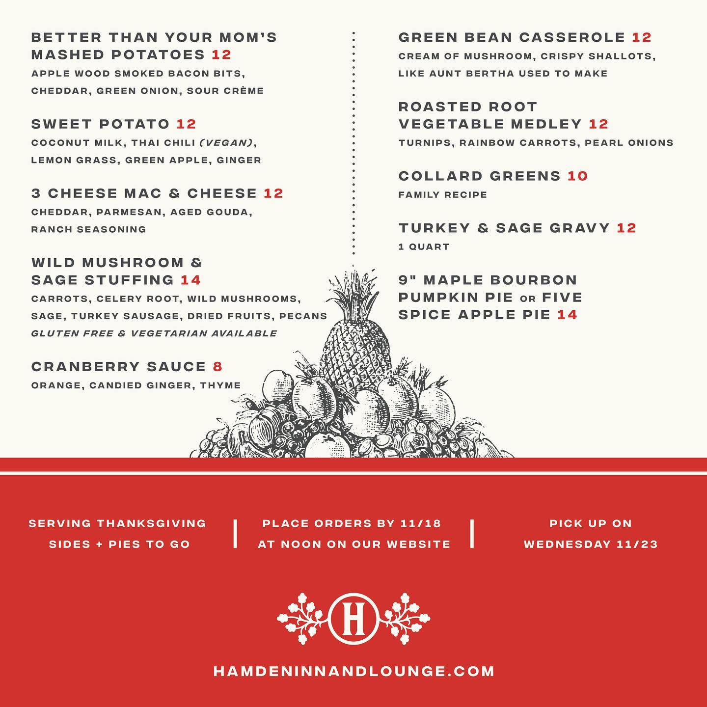 Hamden Inn - our THANKSGIVING SIDES SALE starts NOW 🥧... | Facebook