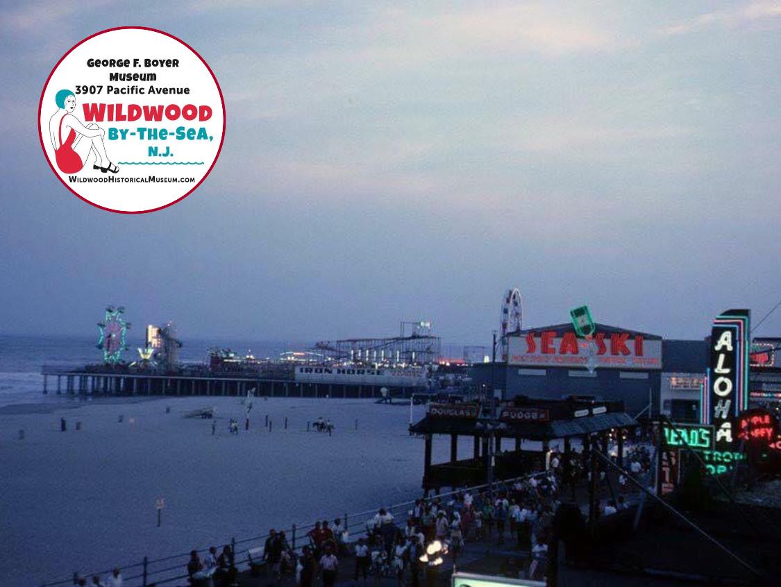 Wildwood boardwalk at night 1970s with Mack's Pizza