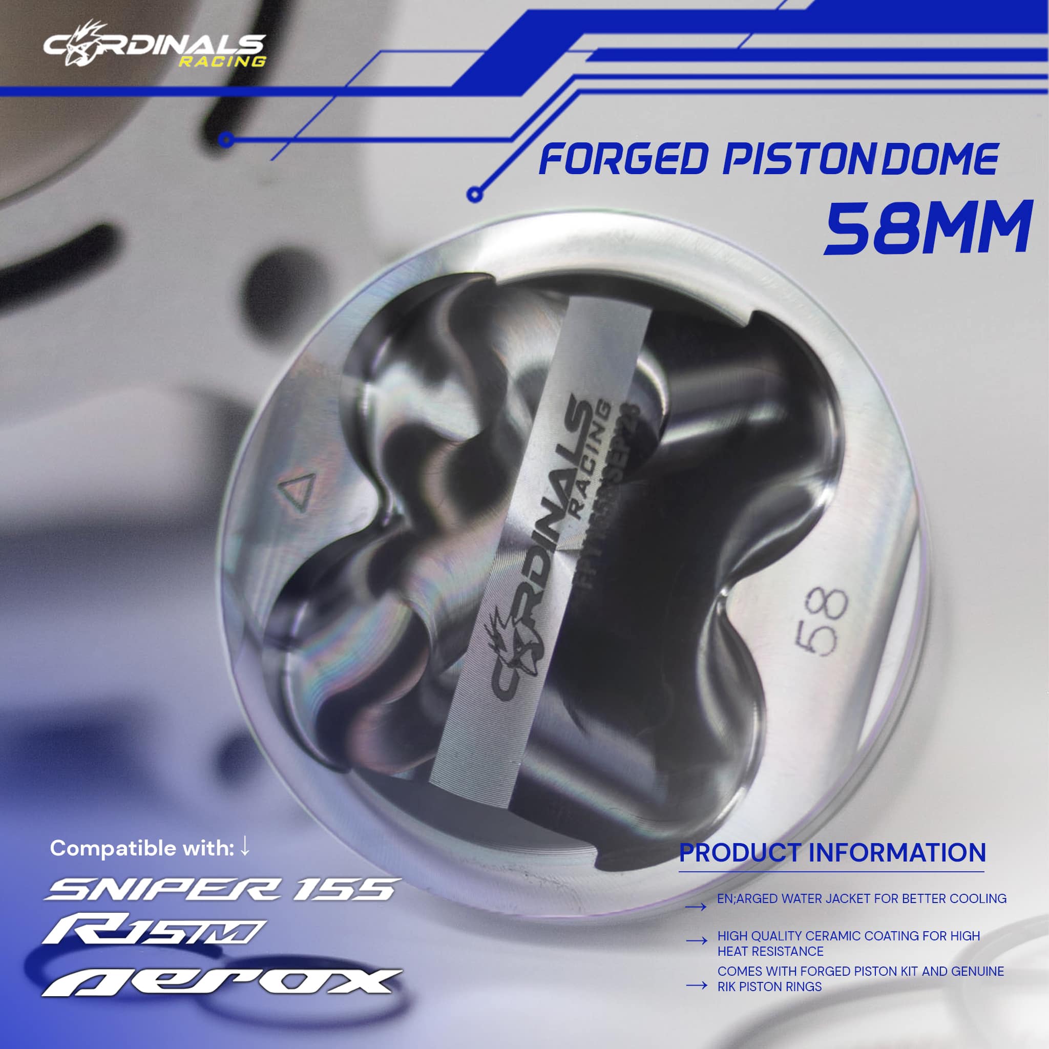 Cardinals - Cardinals Racing Forged Piston 58mm Only, (Y16ZR/ R15 V3 ...