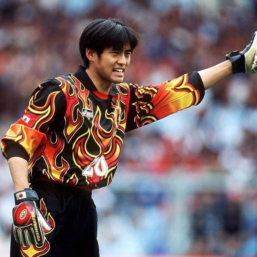 Kawaguchi and his Asics goalkeeper jersey for Japan during France