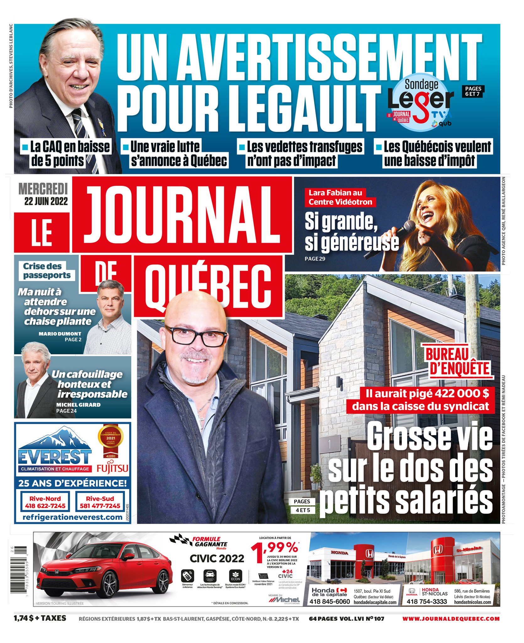 Le Journal de Québec - La UNE de votre Journal de QUÉBEC, édition du 22 ...
