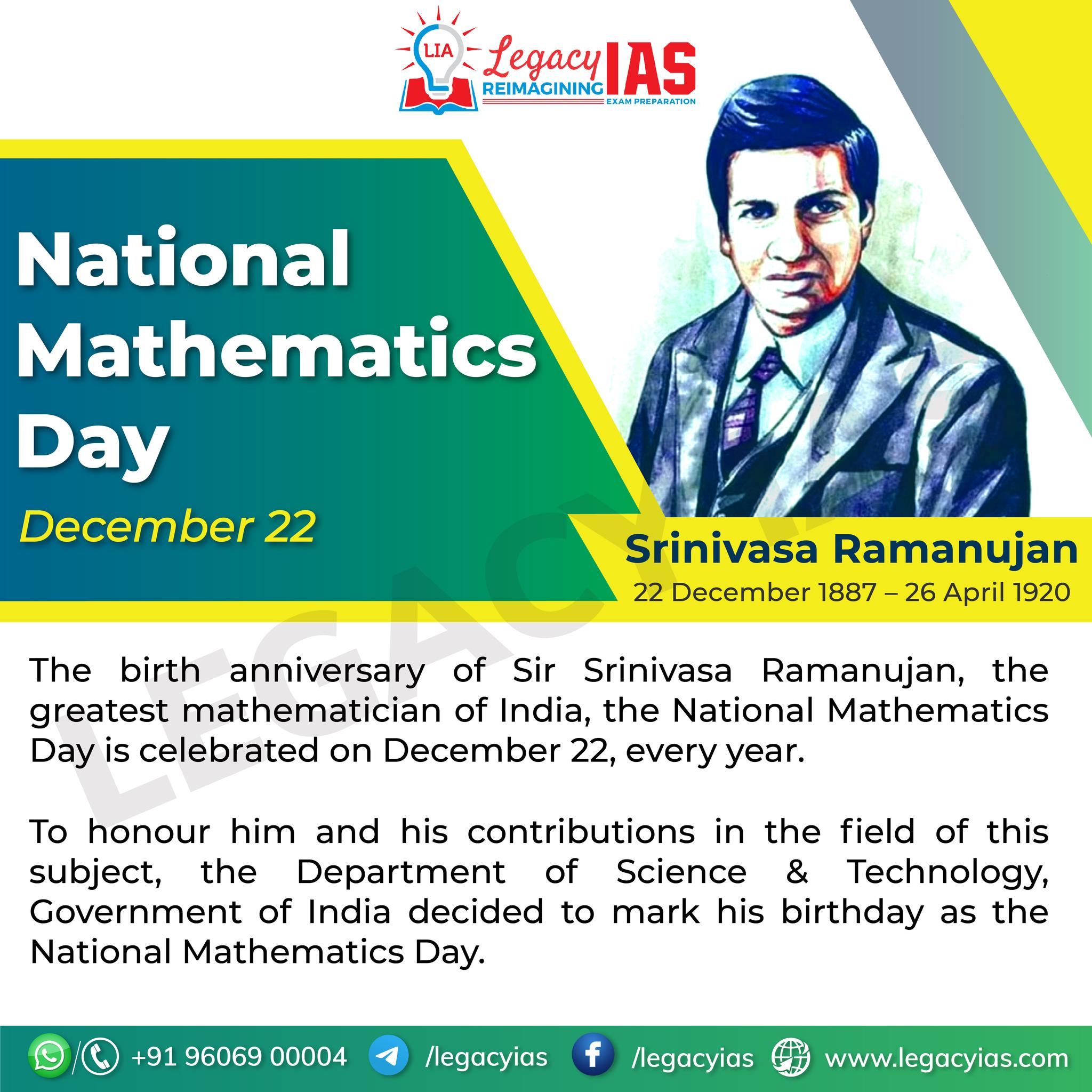 National Mathematics Day is... - Legacy IAS Academy | Facebook