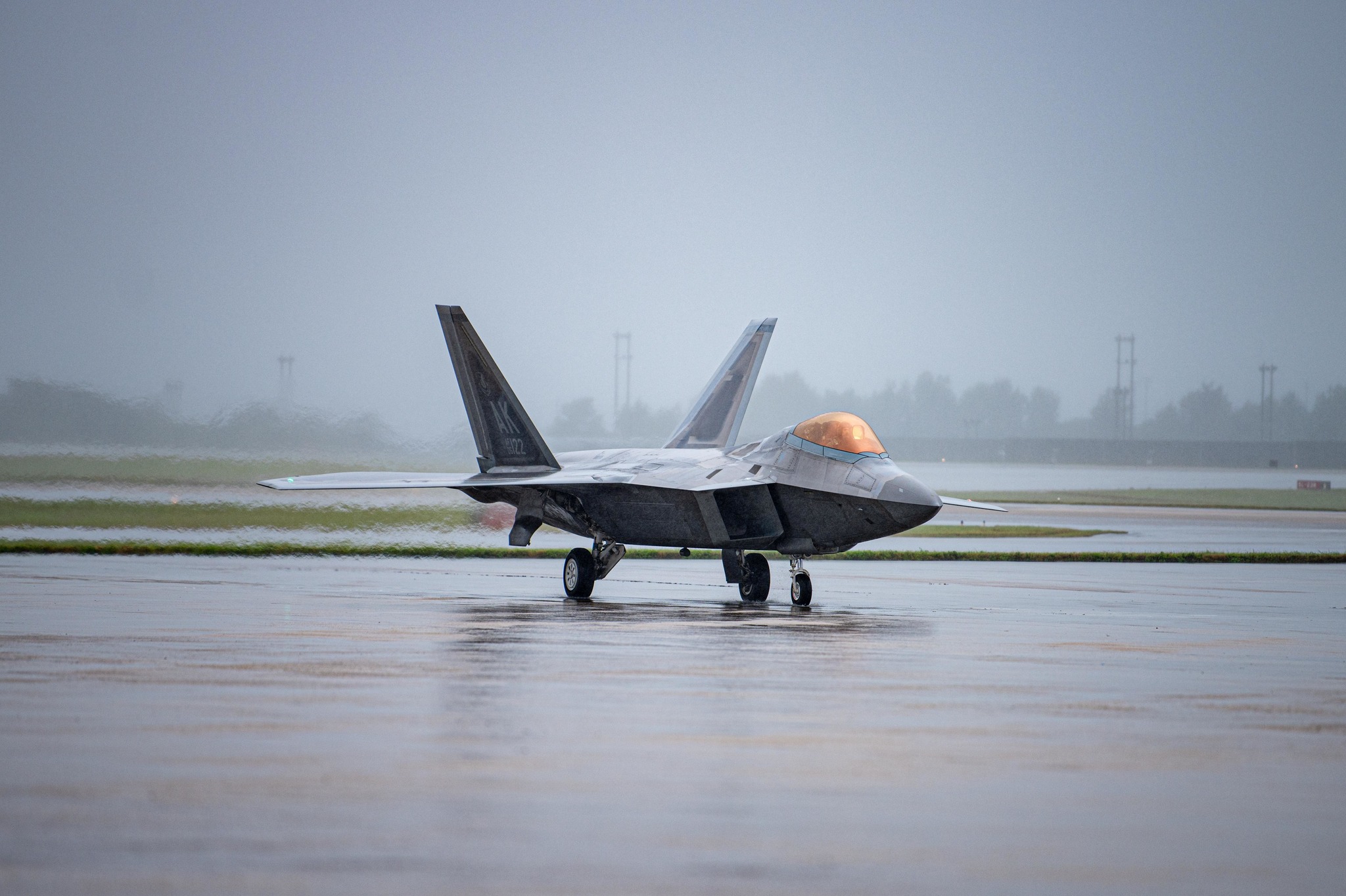 F-22 with drop tanks in transit to Kadena Air Base, Japan, from