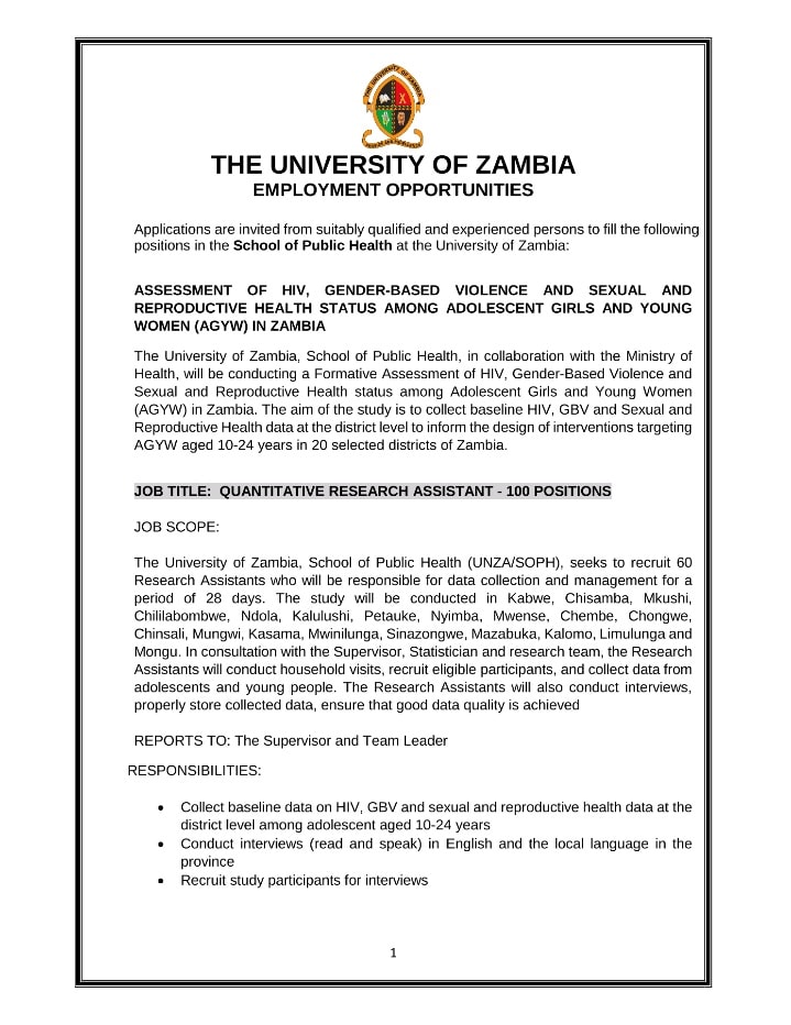 Peza Job Zambia - QUANTITATIVE RESEARCH ASSISTANT - 100...