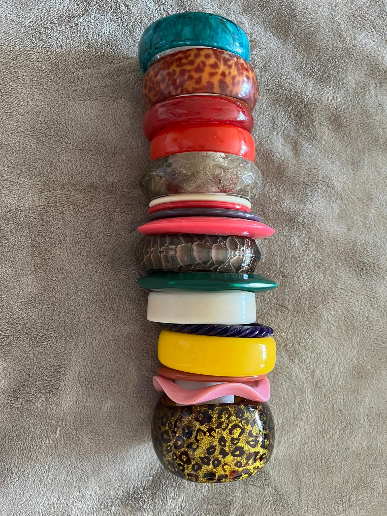 A collection of vintage bakelite bracelets
