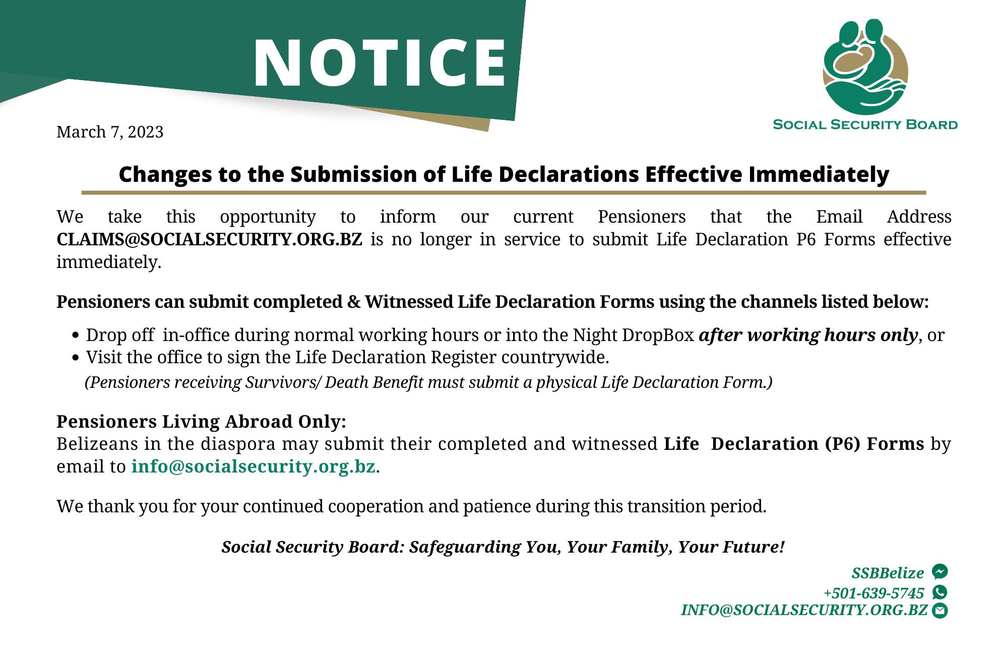 📌Important Update for the... - Social Security Board Belize | Facebook