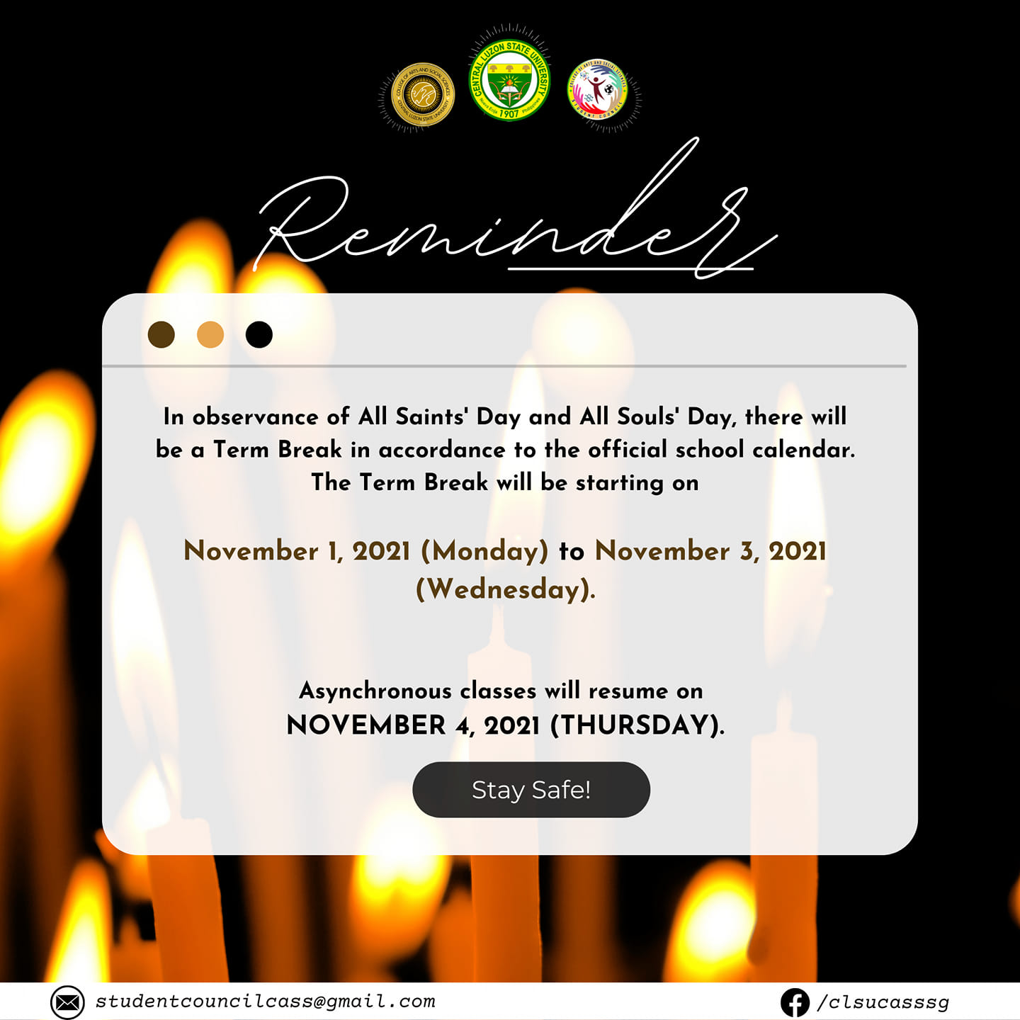 REMINDER: Term Break for First Semester, A.Y. 2021 - 2022. In ...