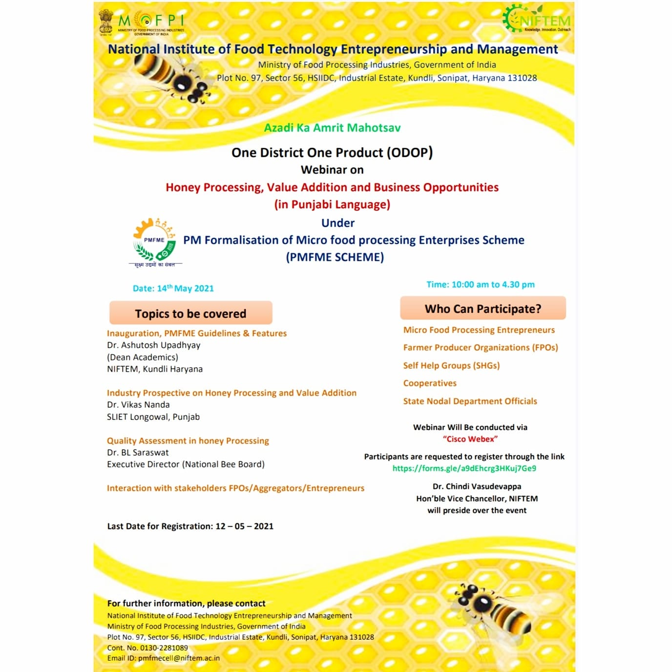 NIFTEM - One District One Product (ODOP) Webinar on Honey...