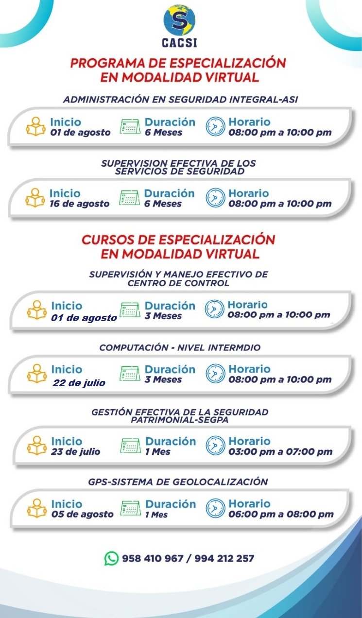 CACSI Perú - 📣CONOCE LOS PRÓXIMOS INICIOS DE NUESTROS...