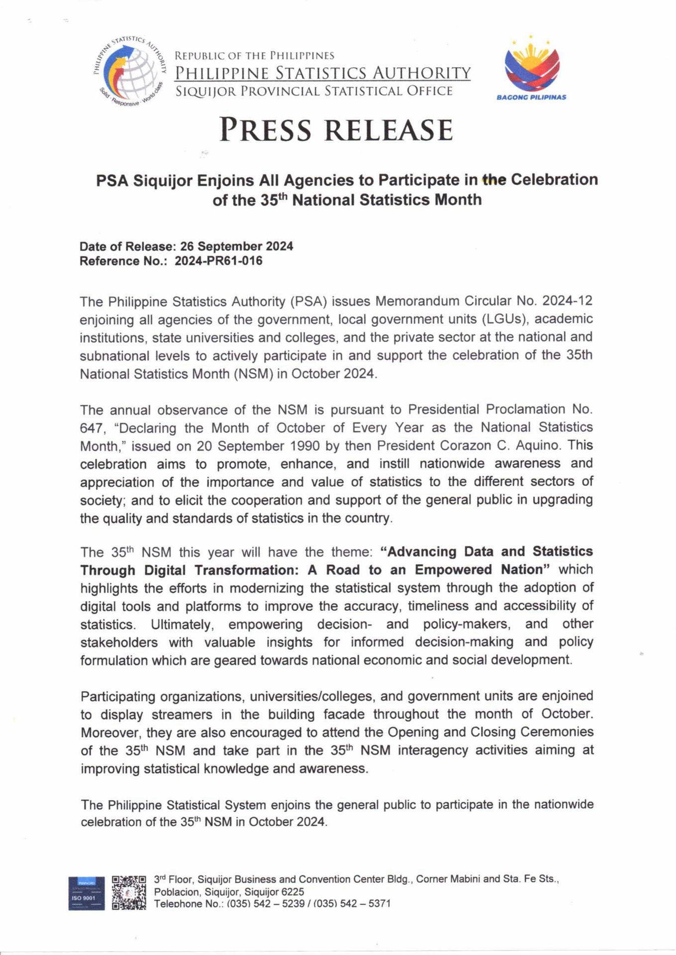 PRESS RELEASE | The Philippine Statistics Authority (PSA) issues ...