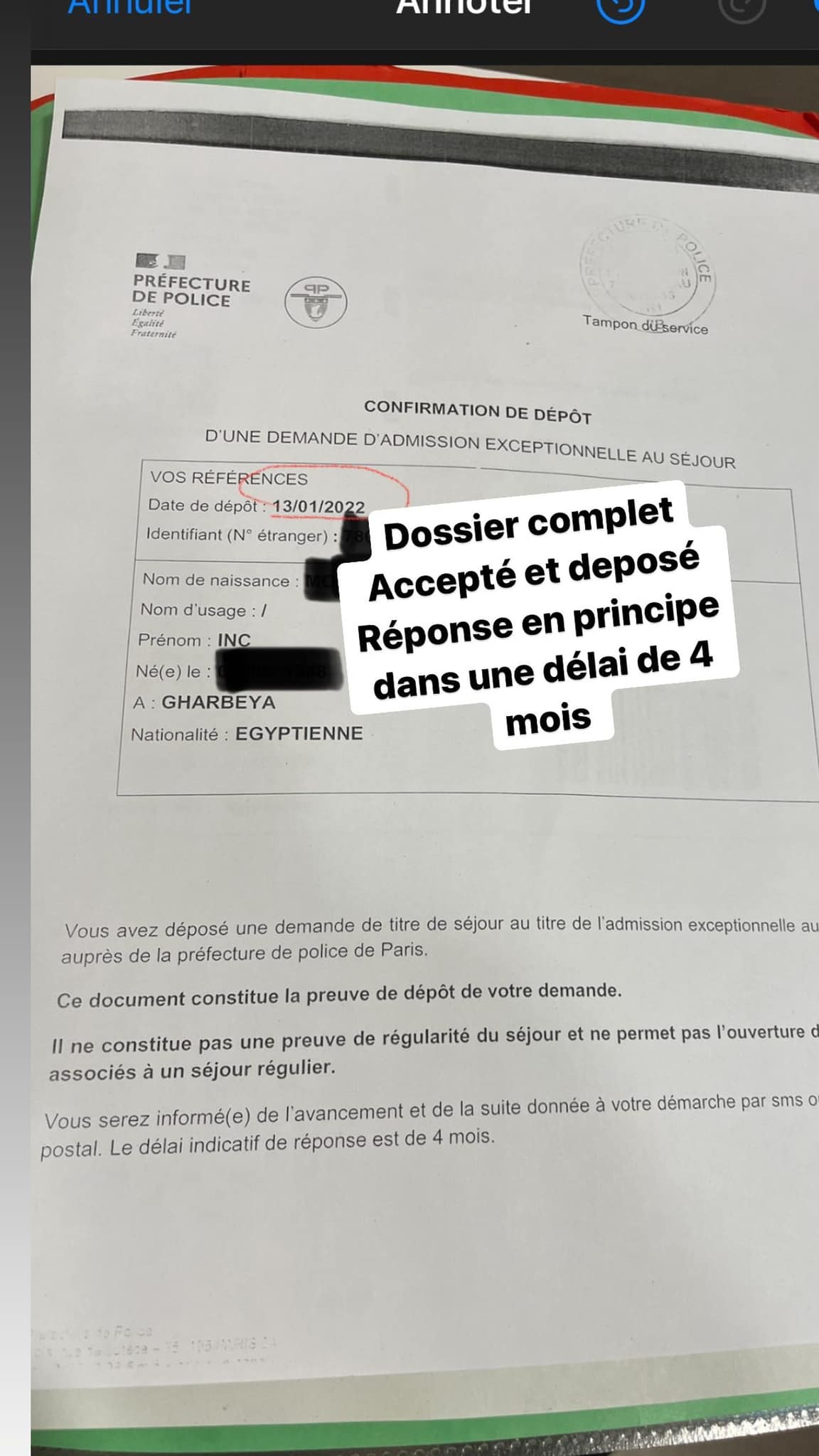 Attestation De Depot D une Demande D admission Exceptionnelle Au Sejour