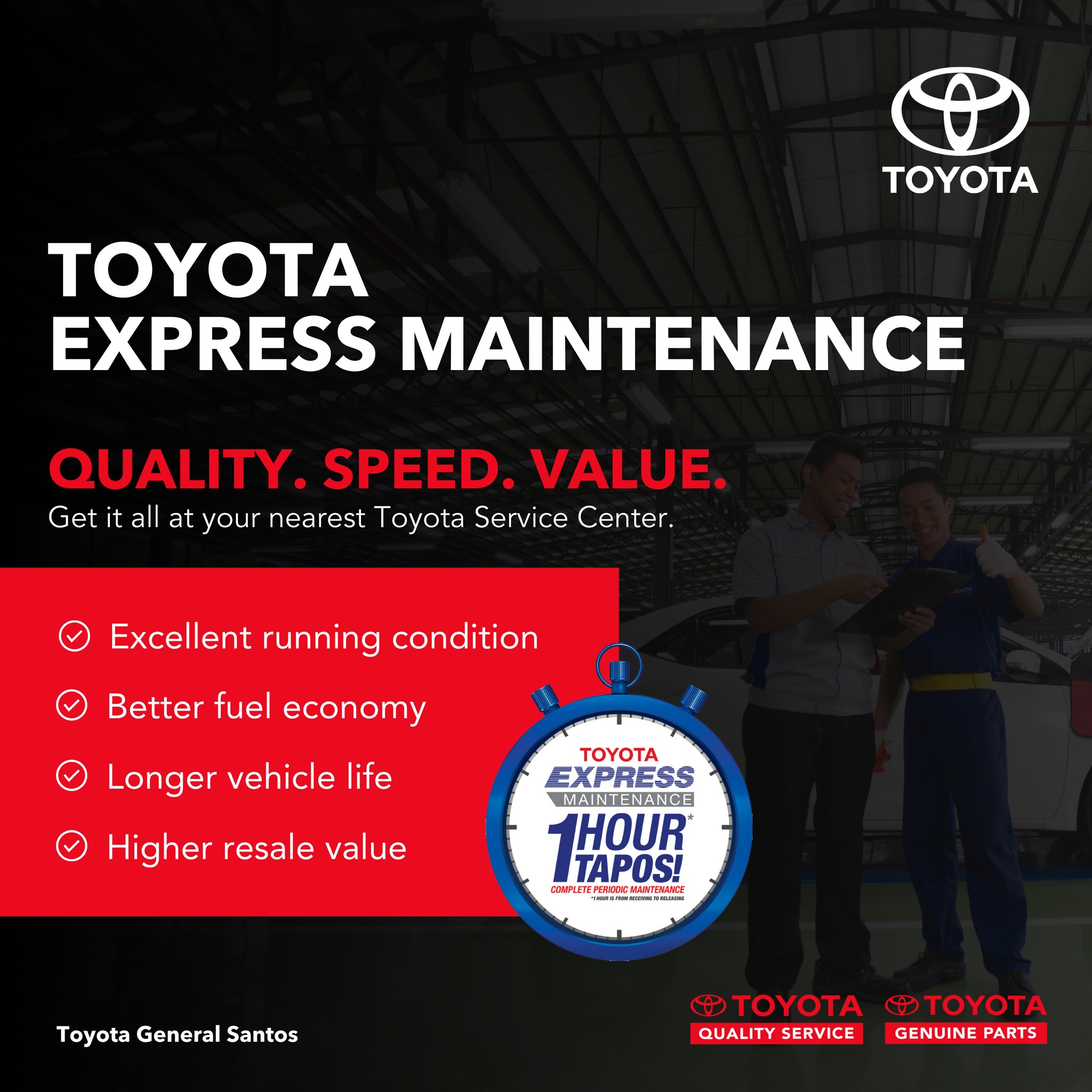 Toyota General Santos - A complete maintenance service in just ONE HOUR ...