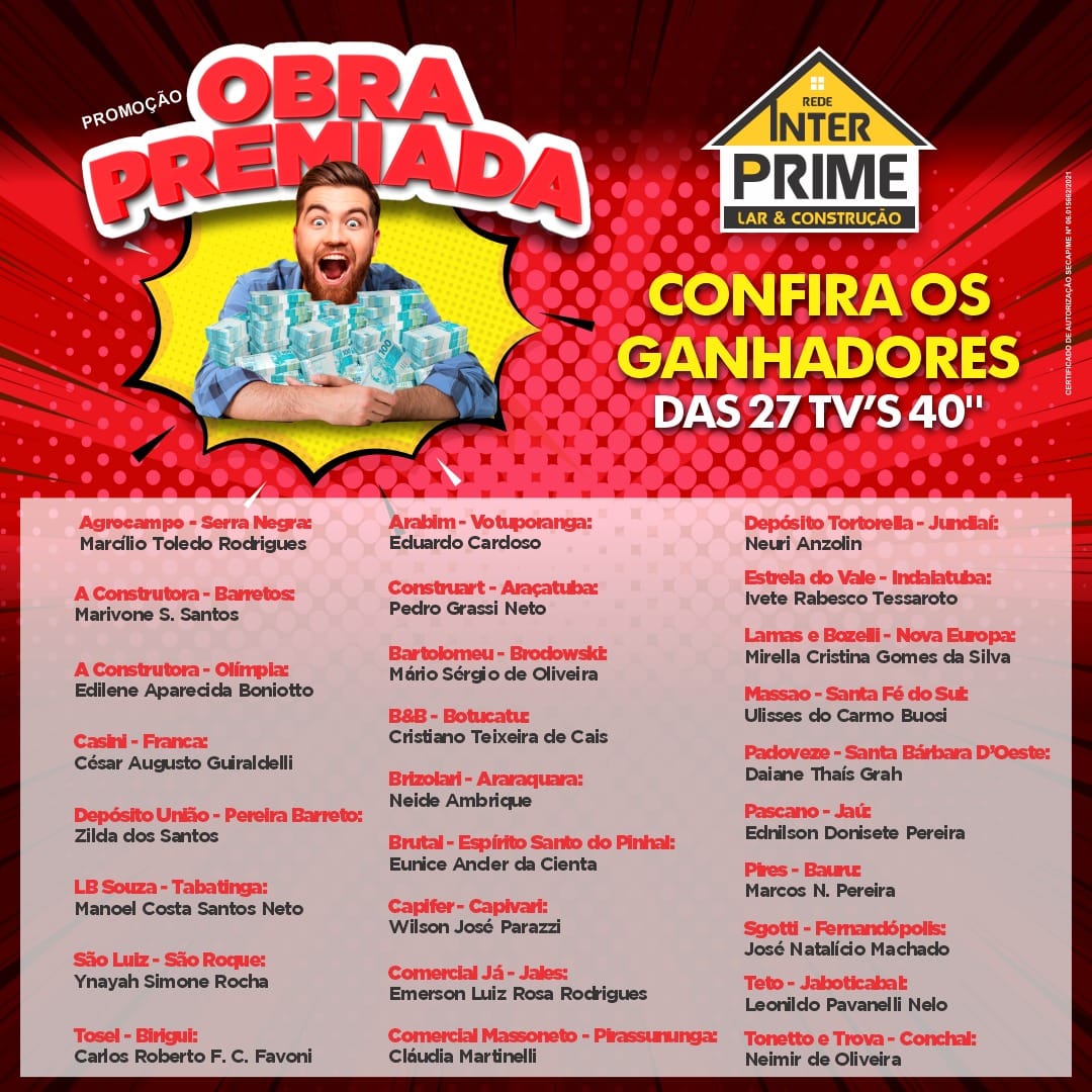 Resultado da 1º fase do sorteio Obra... - Rede Inter Prime | Facebook