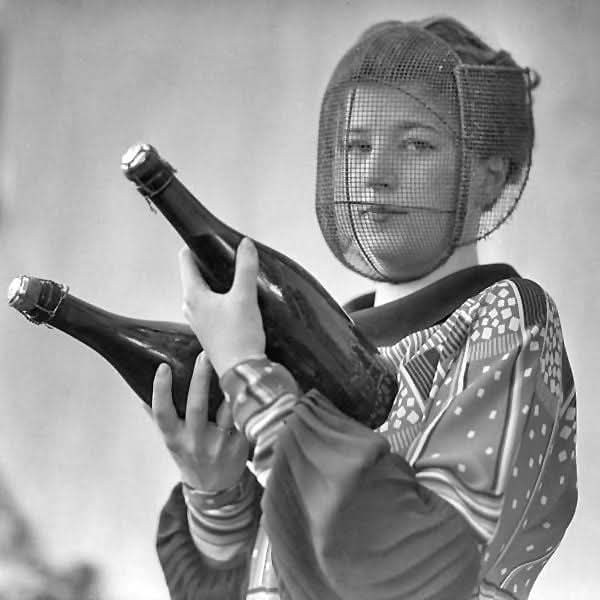 Champagne inspector wearing a special mask to protect against a