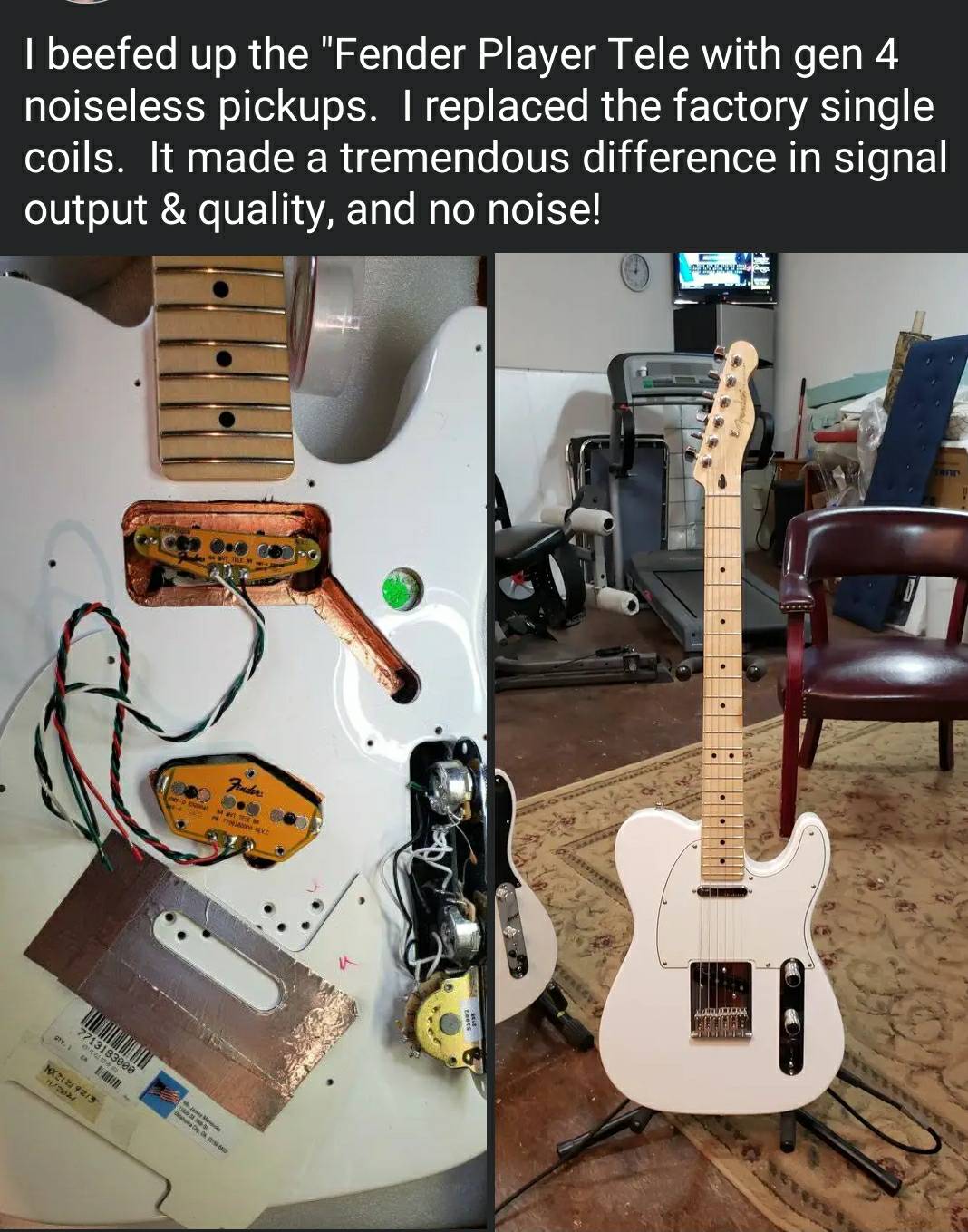 Upgraded Fender Telecaster with Gen 4 Noiseless pickups and Kaish