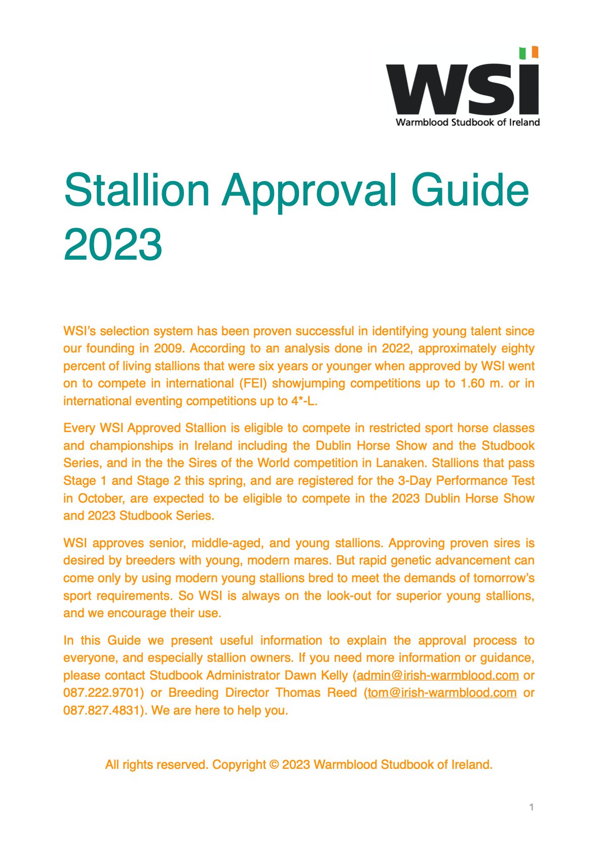 Irish - WSI has published the 2023 edition of the Stallion Approval ...