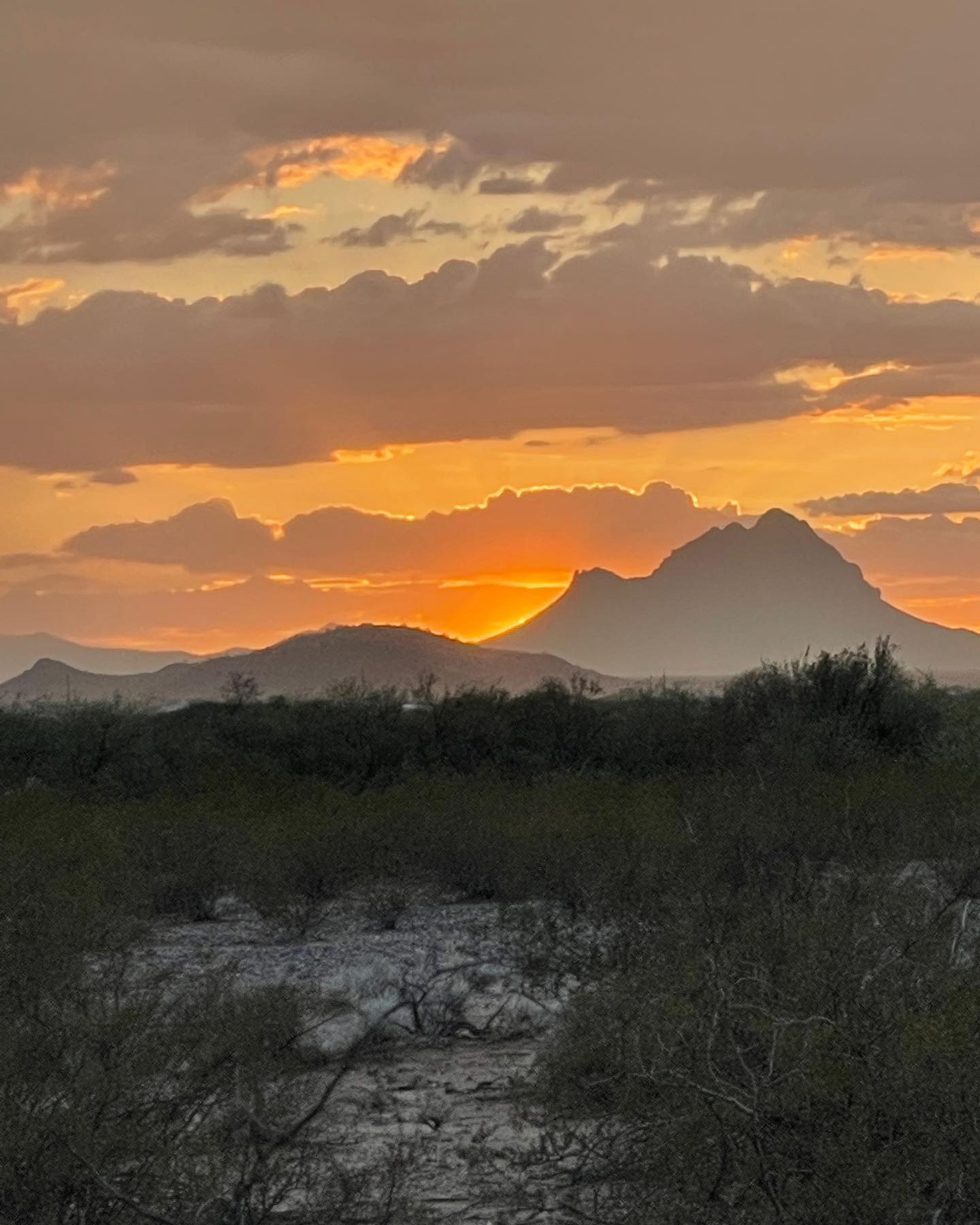 Spectacular sunset in Avra Valley, Arizona with rain showers