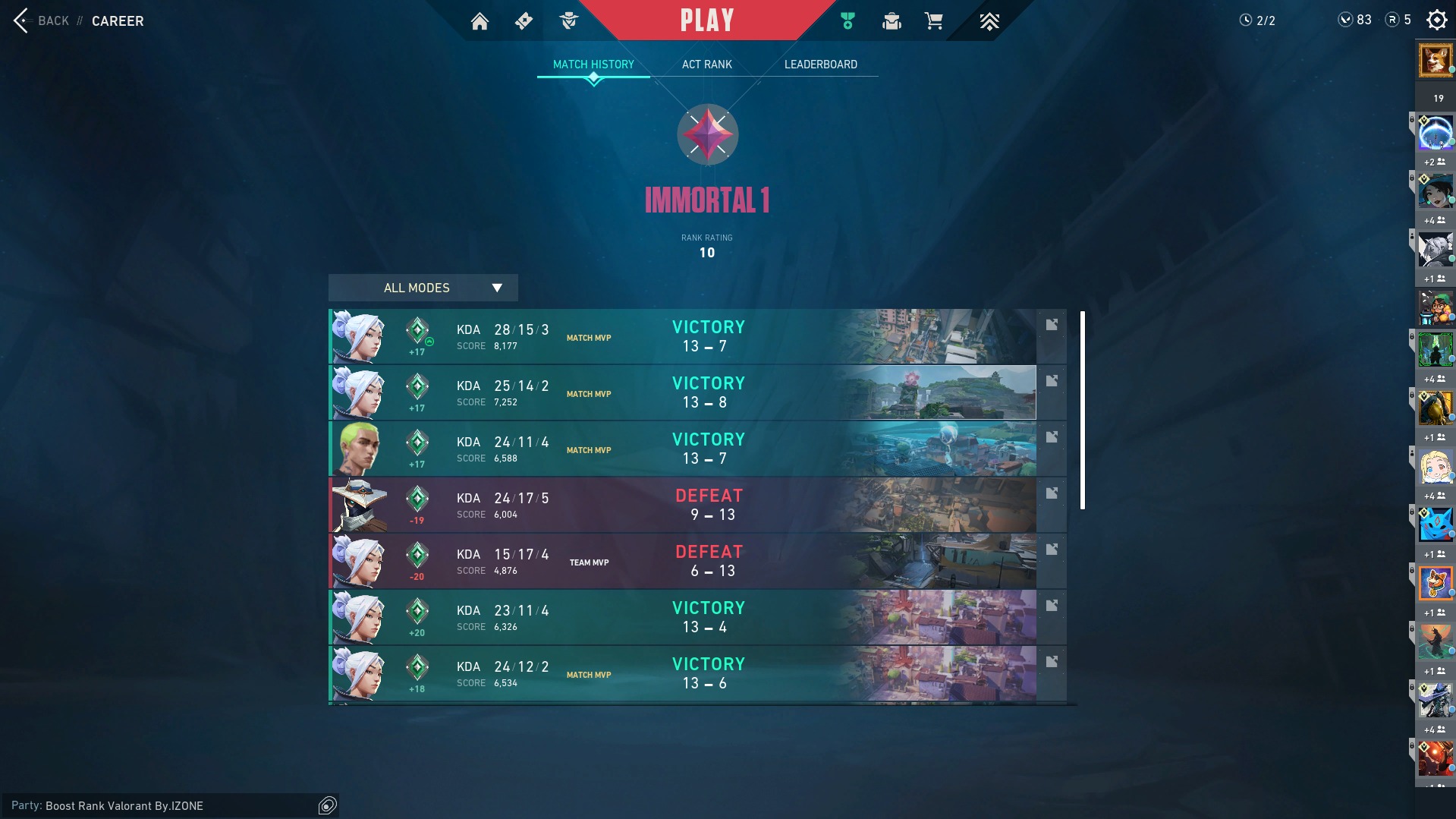 Boost - Boost Rank Valorant by.IZONE เล่นมือโดยผู้เล่น Top 100 Radiant