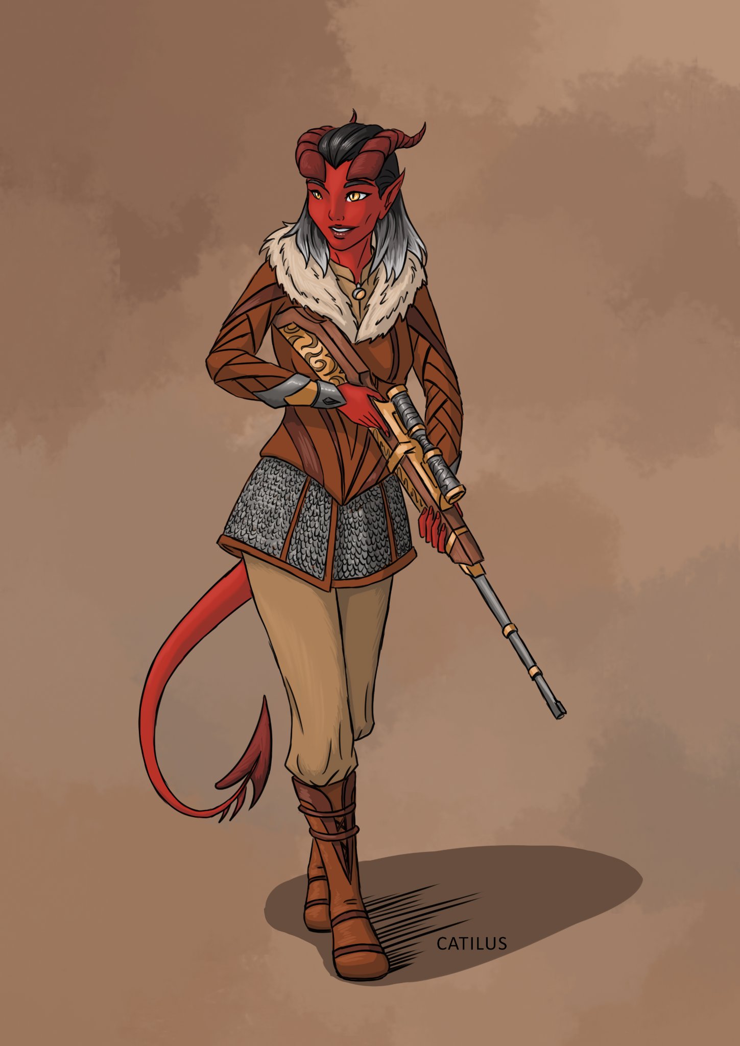 A charming tiefling bard I drew on commission recently! Also