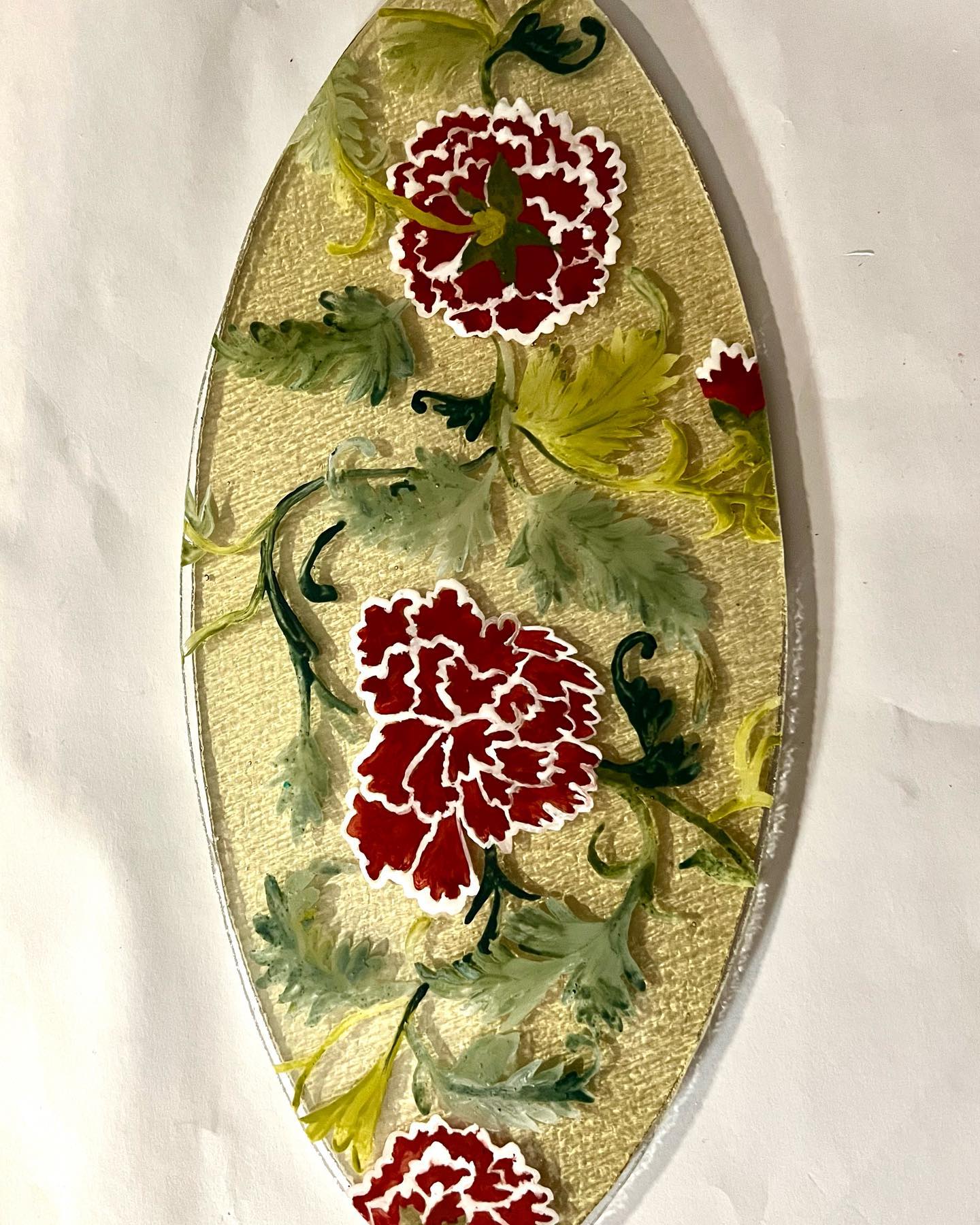 Handmade 15x12 fused glass platter with blue and yellow glass