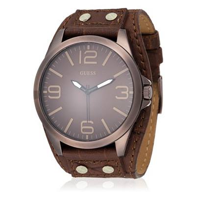 Montre GUESS Pour Homme - Bracelet Cuir Marron, étanche 100m, Quartz - Neuve Avec étiquettes