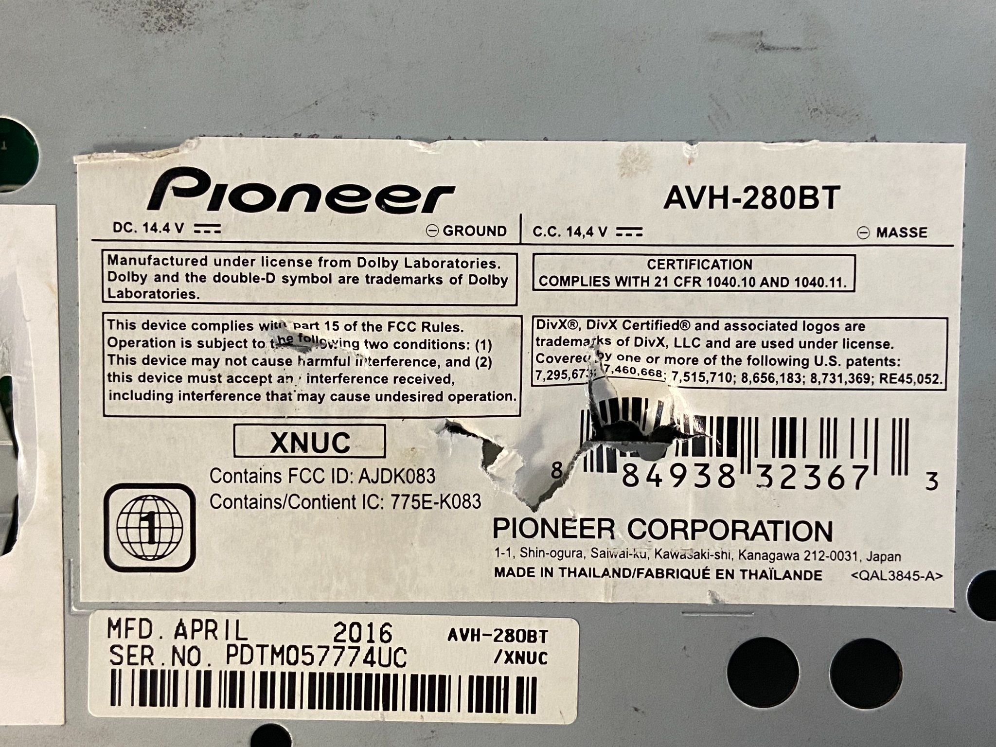 Brand Pioneer (Original) from Japan Model Name AVIC ZH0009 Vehicle 