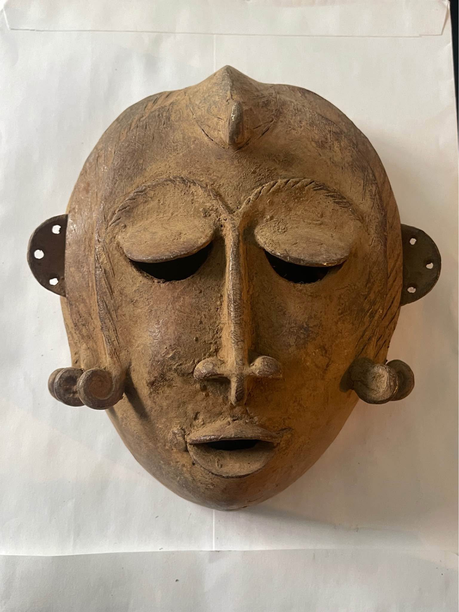 Masque Africain Ancien En Bronze - Tête D'homme - Époque Indéterminée - Pièce Ethnique