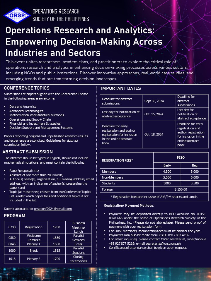 Operations Research Society of the Philippines - ORSP | Quezon City