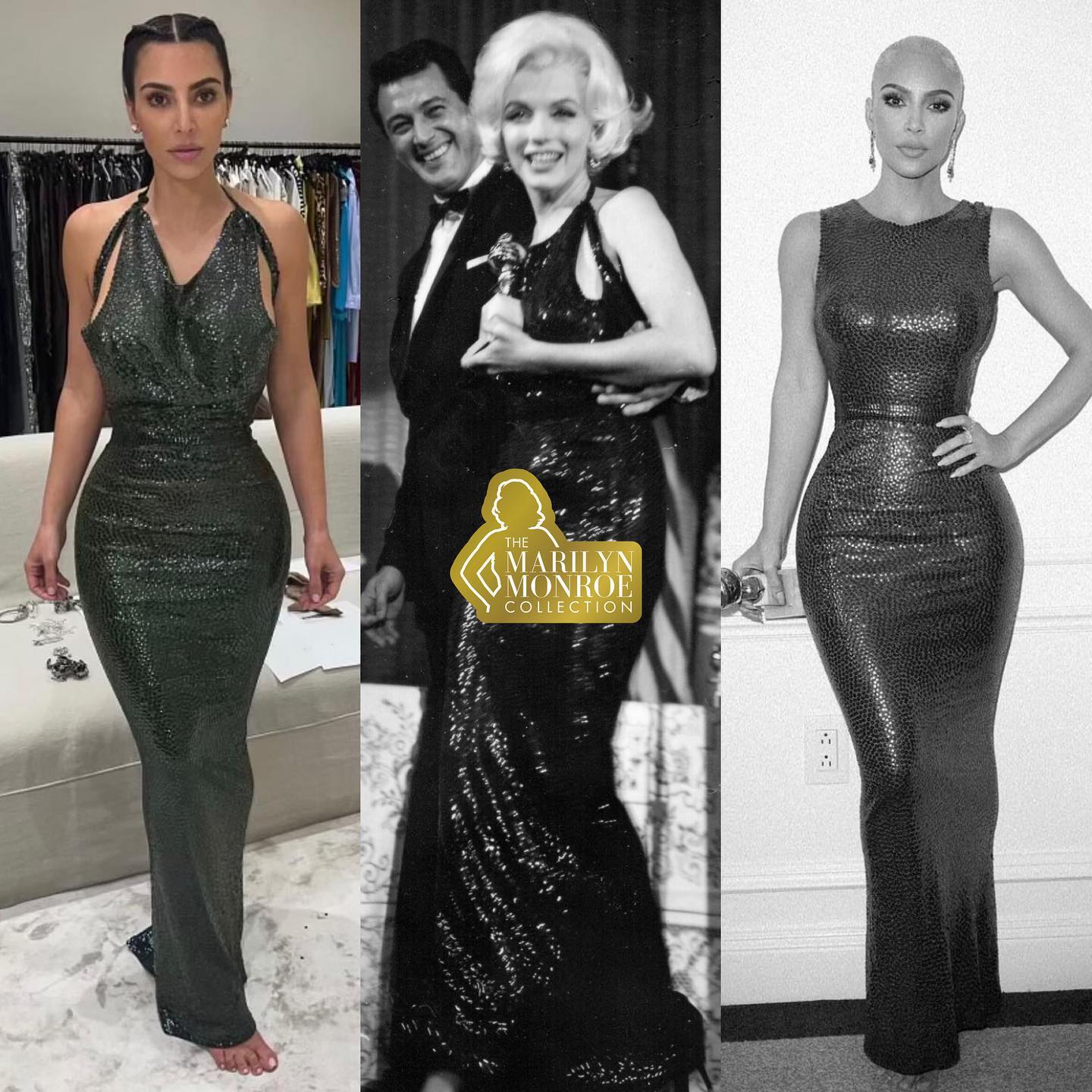 marilyn monroe golden globes 1962 dress Somehow, someway, she did get access to the original dress. She's wearing Marilyn's on the left. Sure looks different in the photo on the right. No? The 1962 Sleeveless Dress