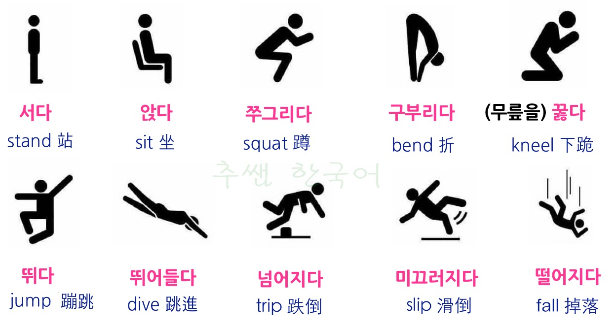 추쌤 한국어 - 오늘의 단어 「동작」 action 動作 | Facebook