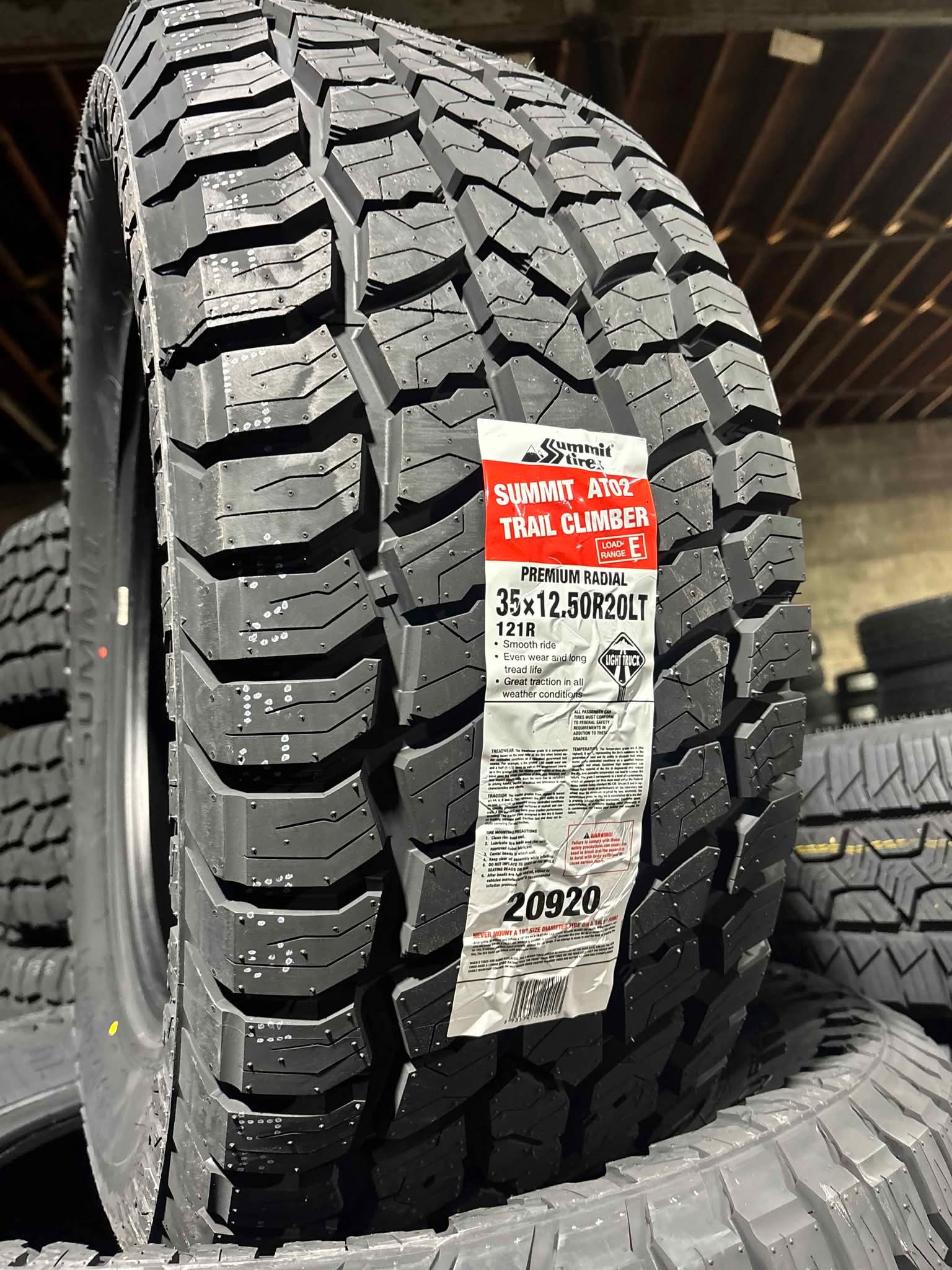SET OF 4- 35X12.50X20 SUMMIT ATO2 TIRES. 10 PLY. LOAD RANGE E. BRAND ...